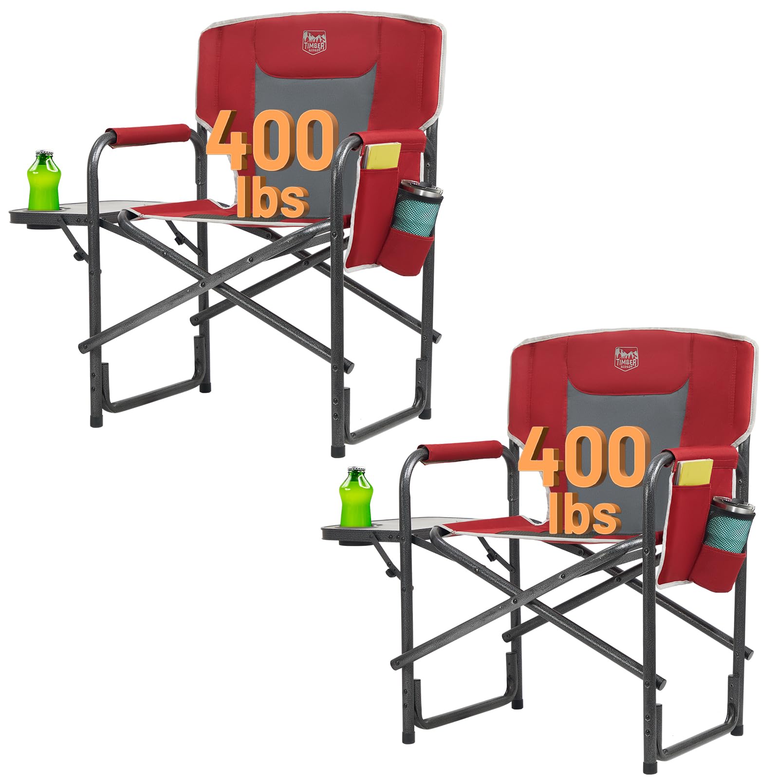 TIMBER RIDGE Aluminum Oversized Camping Chair, Lightweight Portable Directors Chair with Side Table Detachable Side Pocket for Outdoor Camping, Lawn, Picnic, Support 400lbs Black