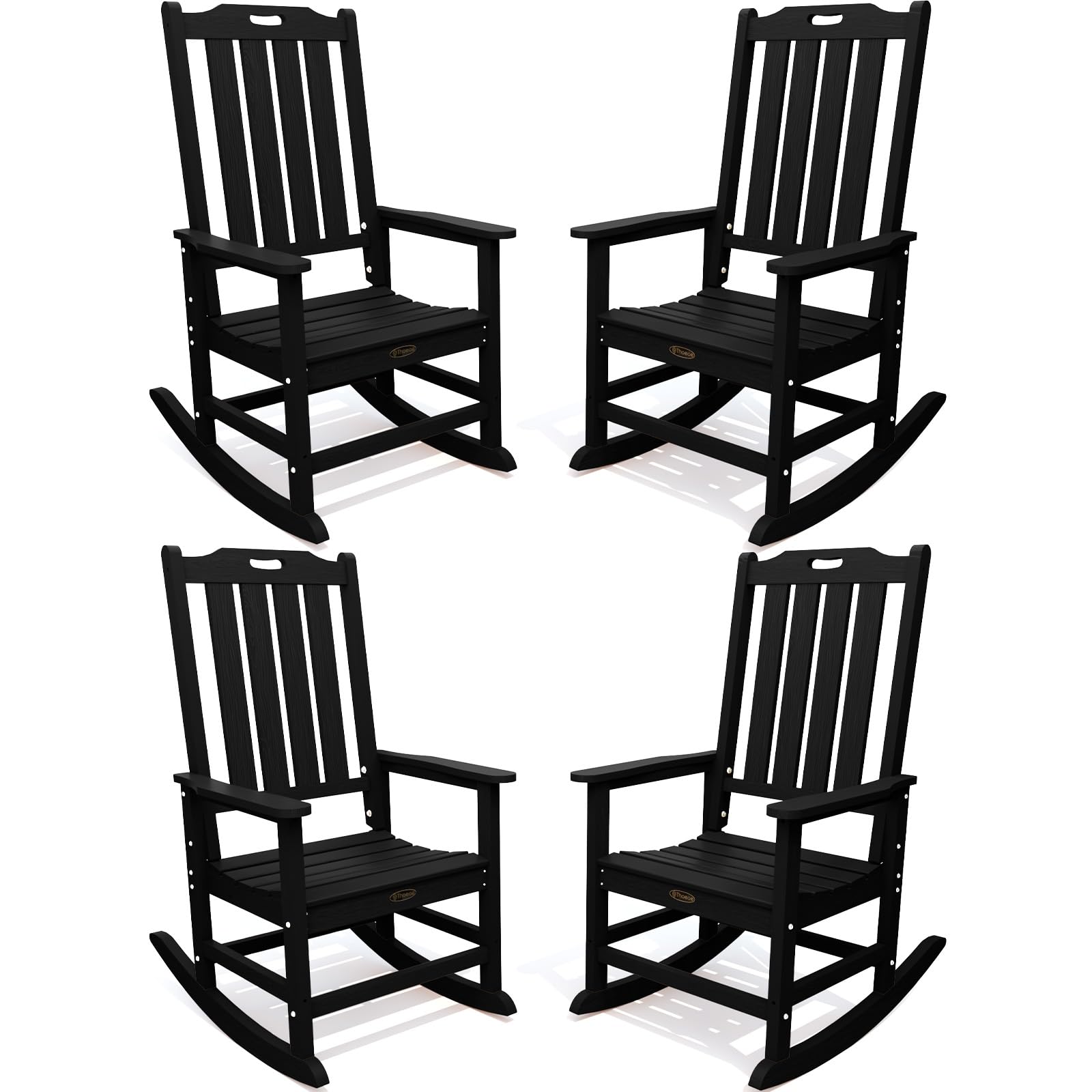 THOEOE Outdoor Rocking Chairs, Oversized Patio Rocking Chair | HDPE Outdoor Rockers for Front Porch, Patio, Backyard, Balcony and Garden. All-Weather High Back Design, Black