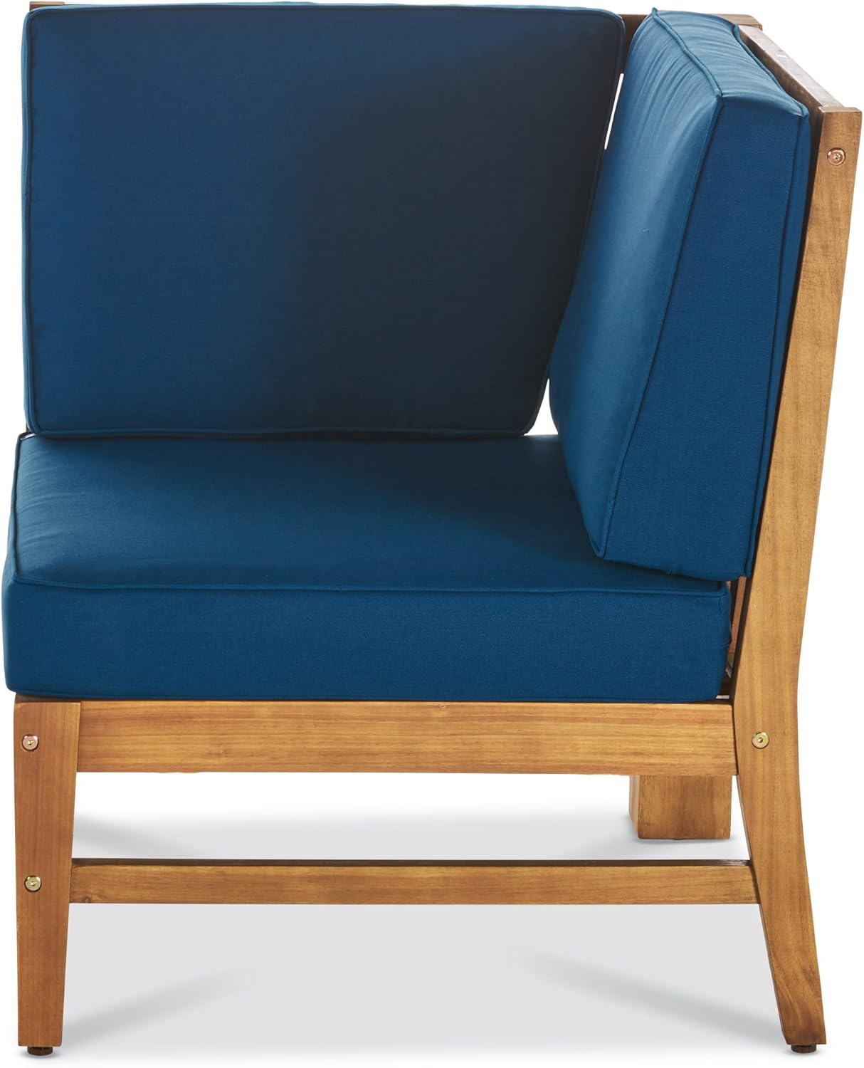 Christopher Knight Home Perla Outdoor Acacia Wood Sofa Set with Water Resistant Cushions, 7-Pcs Set, Teak Finish / Blue