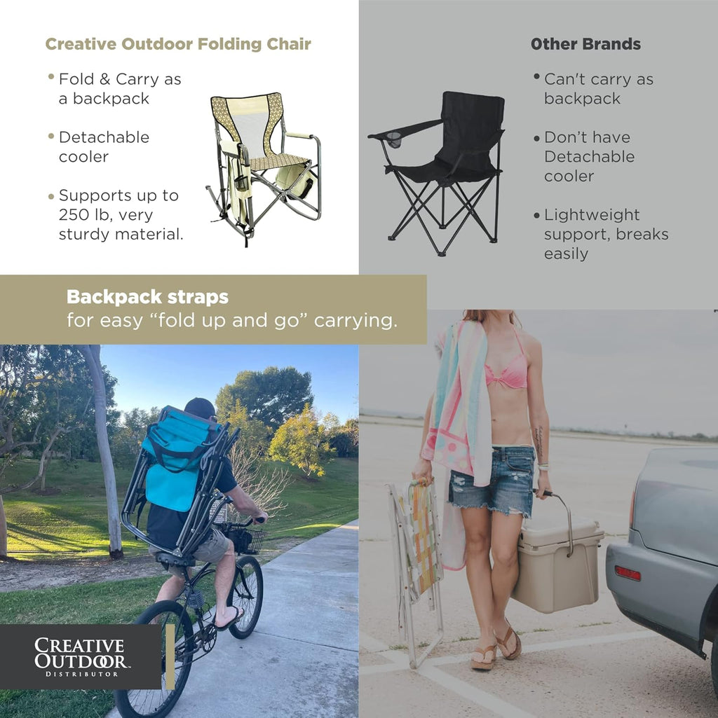 Creative Outdoor Collapsible Folding Rocking Director Chair | Camping Picnic Beach & Patio