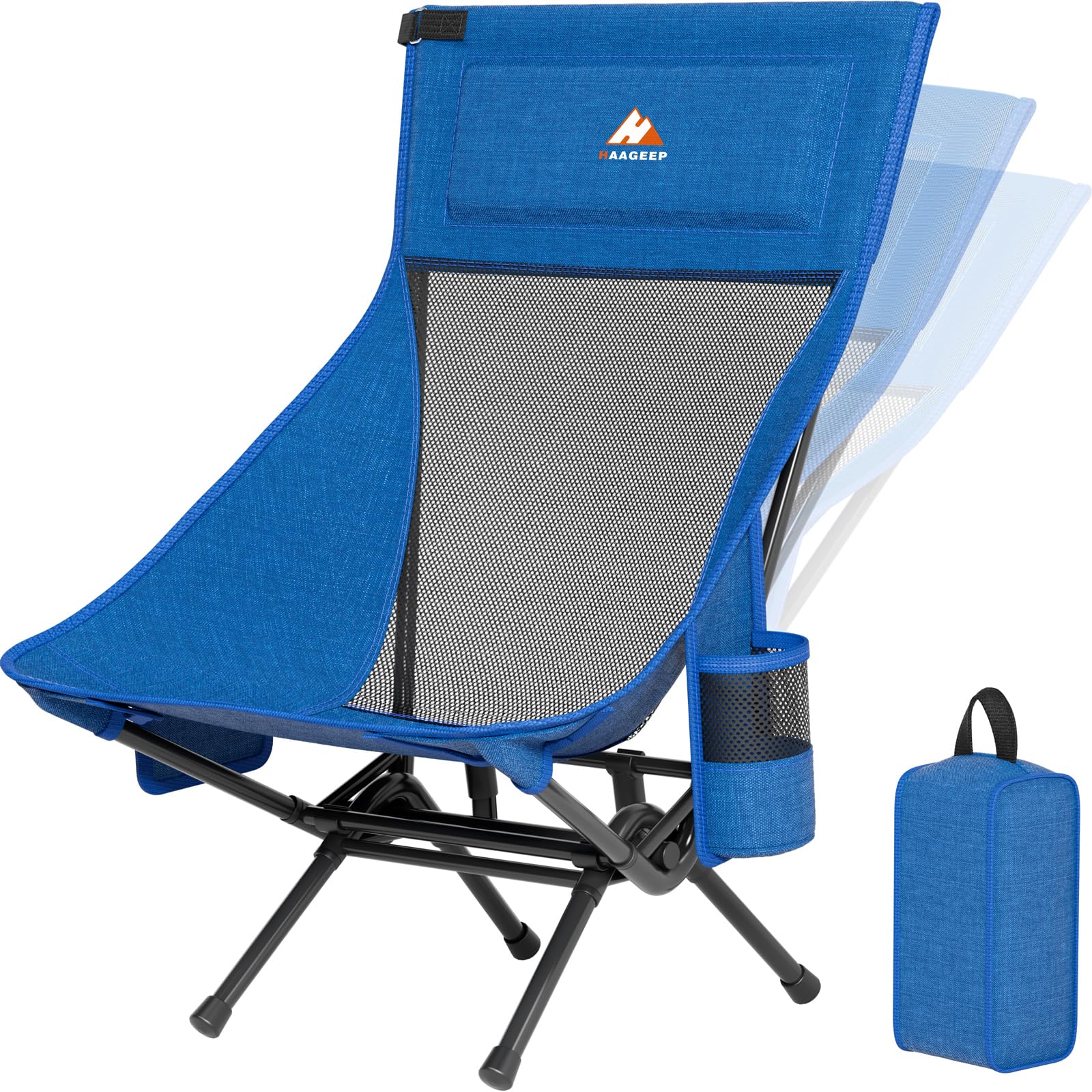 Armless Rocking Camping Chair for Adults, Portable Folding Outdoor Rocker with Spring-Action Technology, Heavy Duty Mesh Camp Chair for Fishing, Tailgating & Picnic, Supports up to 500 lbs, Black