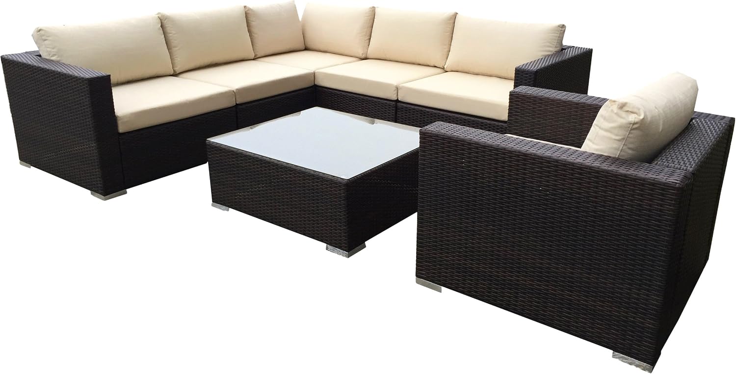 Christopher Knight Home Santa Rosa Outdoor Wicker 6-Seater Sectional Sofa Set with Aluminum Frame and Water Resistant Cushions, 7-Pcs Set, Multibrown / Beige