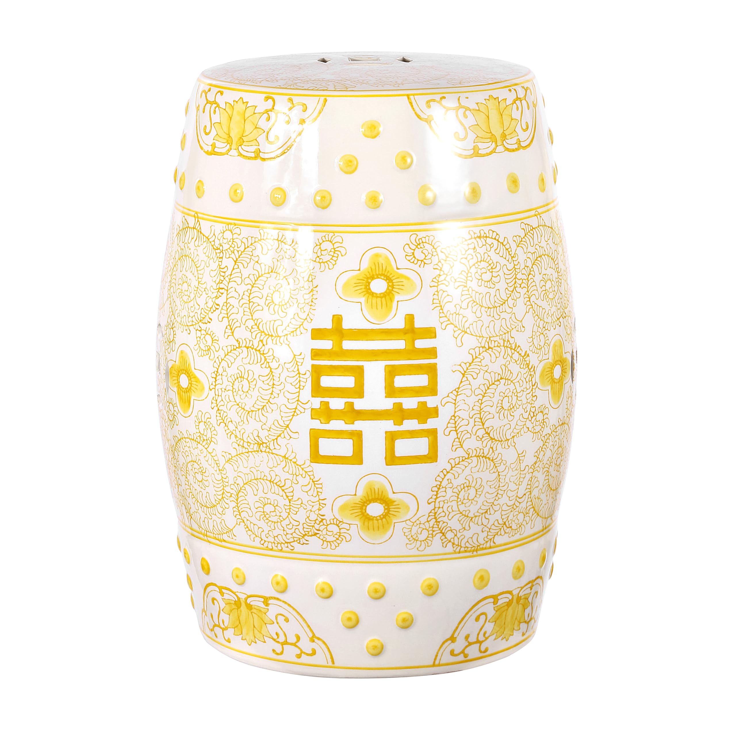 JONATHAN Y Double Happiness 18" Ceramic Garden Stool, Traditional Chinoiserie Blue and White Indoor/Outdoor Patio Drum Accent Side Table and Plant Stand TBL1013A