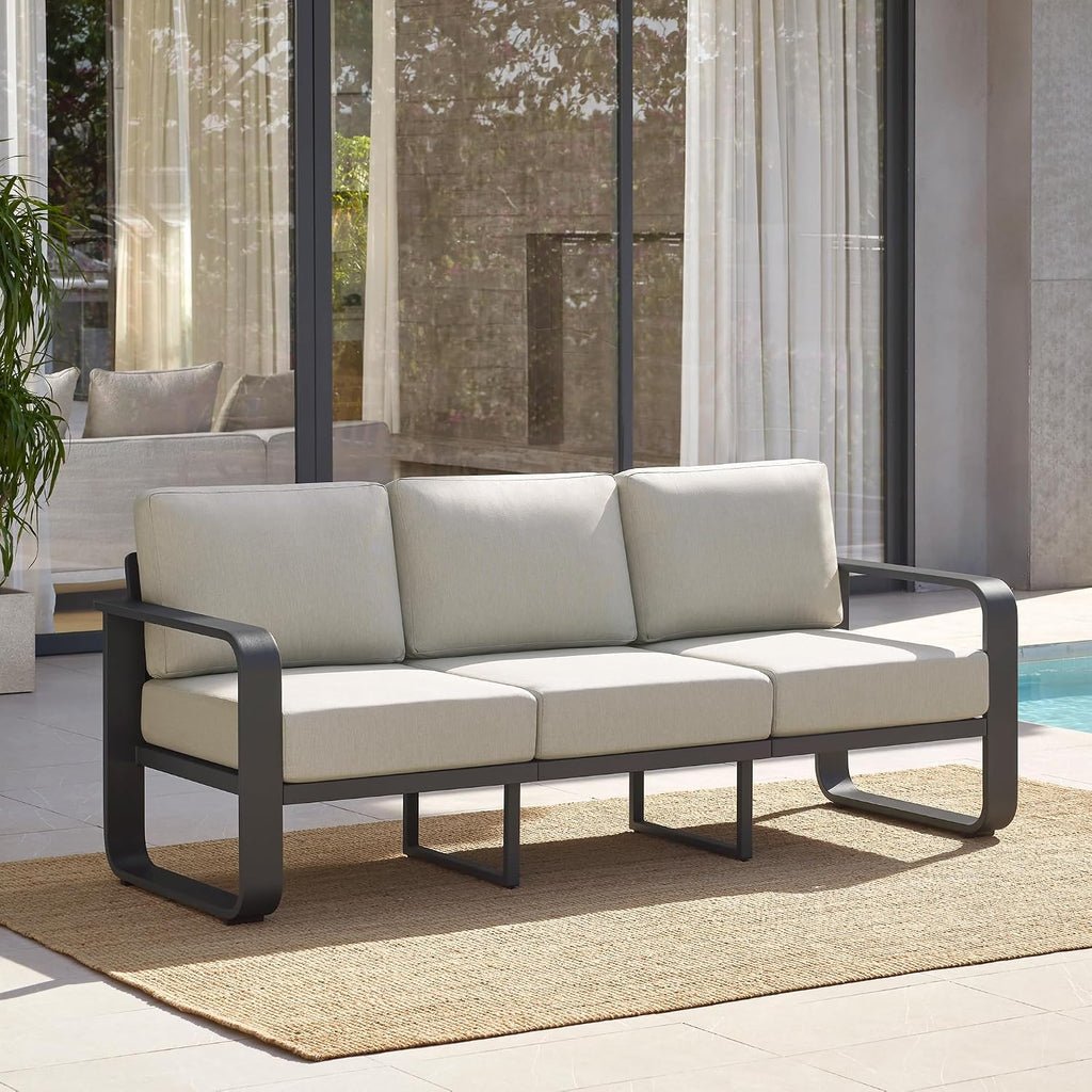 CHITA Aluminum Outdoor 3-Seater Sofa, Patio Furniture with 6.3in Thick High-Resilient Cushions & 100% Aluminum Frame, Modern Outdoor Patio Furniture for Poolside, Deck, Balcony