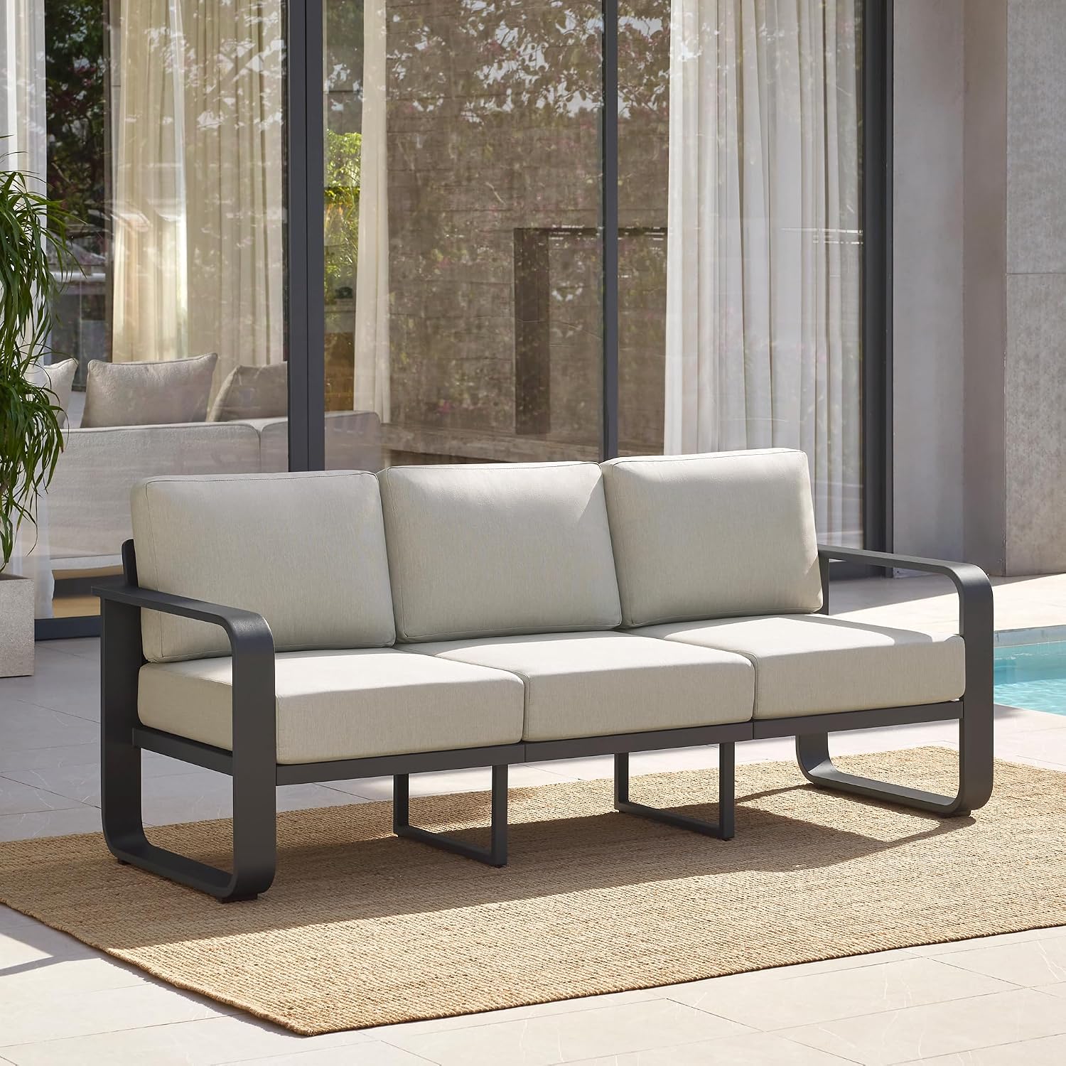 CHITA Aluminum Outdoor 3-Seater Sofa, Patio Furniture with 6.3in Thick High-Resilient Cushions & 100% Aluminum Frame, Modern Outdoor Patio Furniture for Poolside, Deck, Balcony