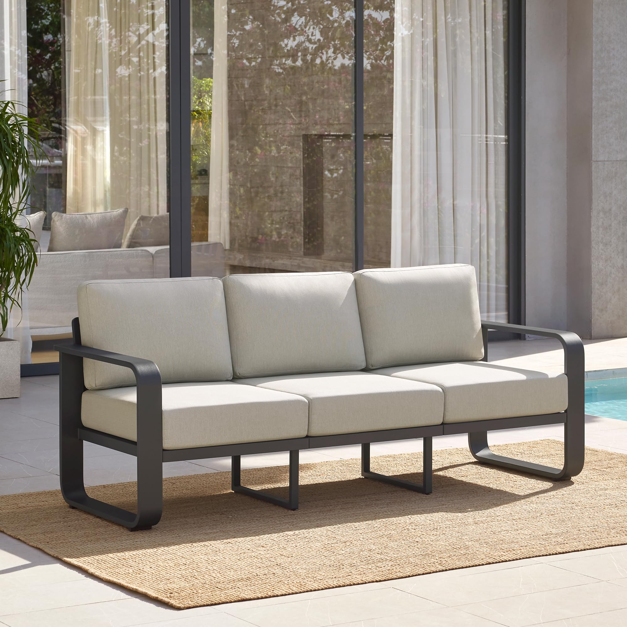 CHITA Aluminum Outdoor 3-Seater Sofa, Patio Furniture with 6.3in Thick High-Resilient Cushions & 100% Aluminum Frame, Modern Outdoor Patio Furniture for Poolside, Deck, Balcony