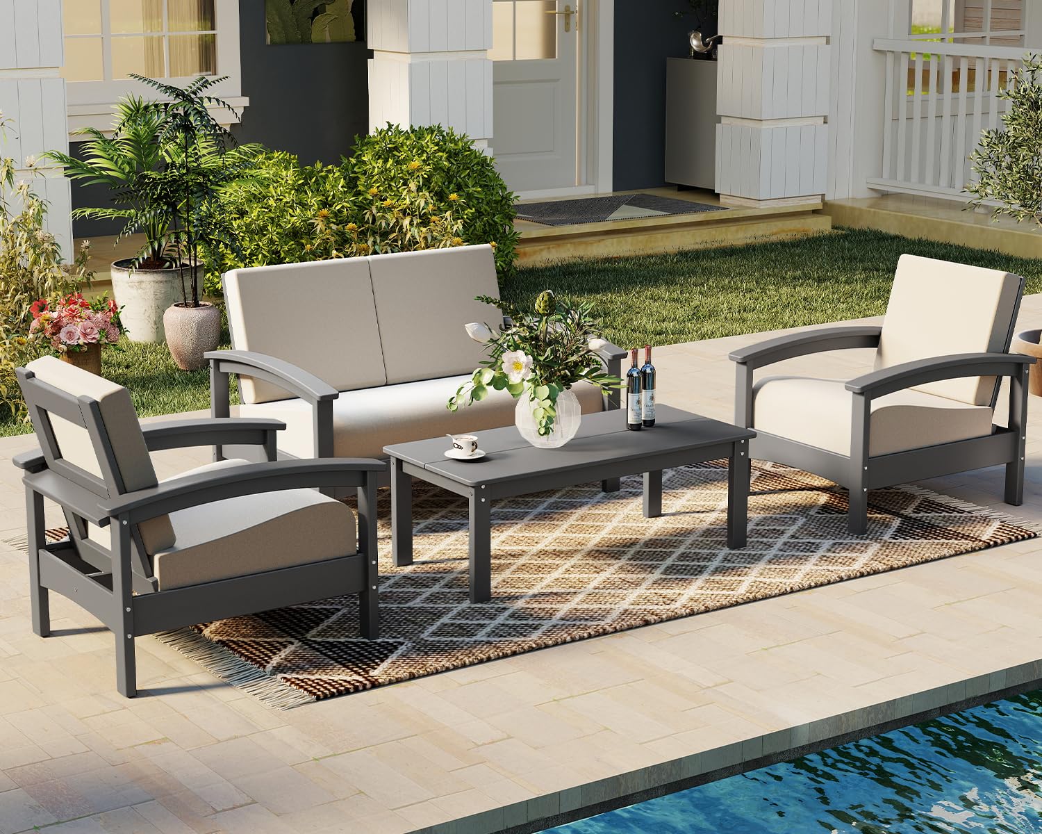 GREENVINES Adirondack-Outdoor-Side-Table | 18 x 18 Inches | HDPE Plastic | All Weather | Outside Couch Tables for Conversation Set | Gray | for Patio Porch Deck Lawn