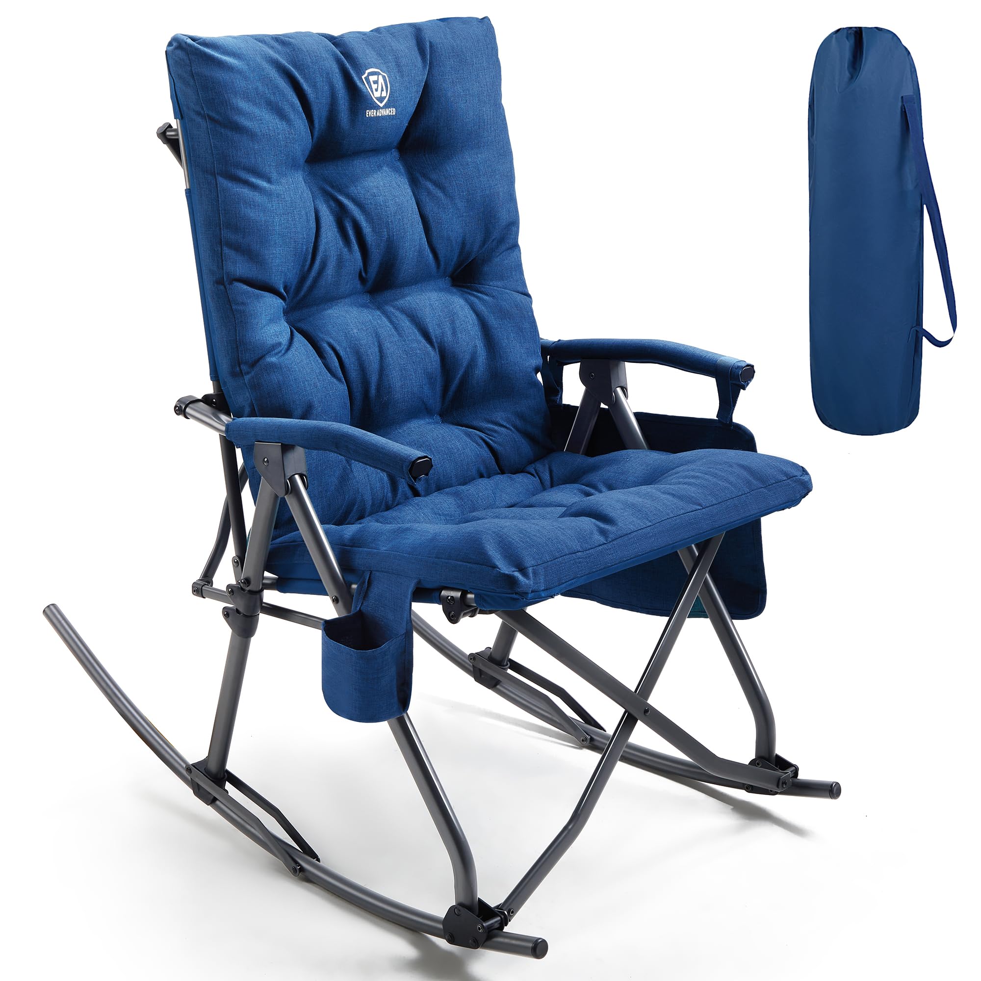 Green Oversized Folding Padded Rocking Camping Chair, 400lbs Heavy Duty Outdoor Patio Rocker