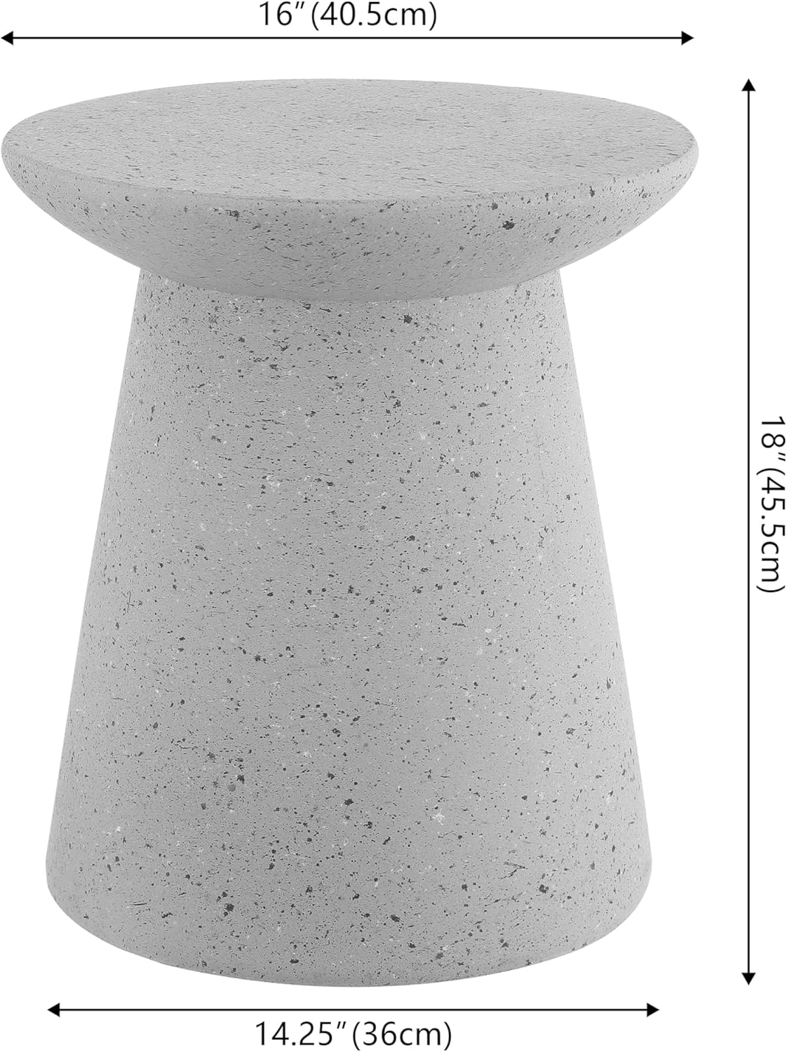 JONATHAN Y Hollie 18" Gray Terrazzo Polyresin Outdoor Side Table and Stool, All-Weather Textured Round Pedestal Accent Table for Patio, Garden, Modern Minimalist TBL1108C