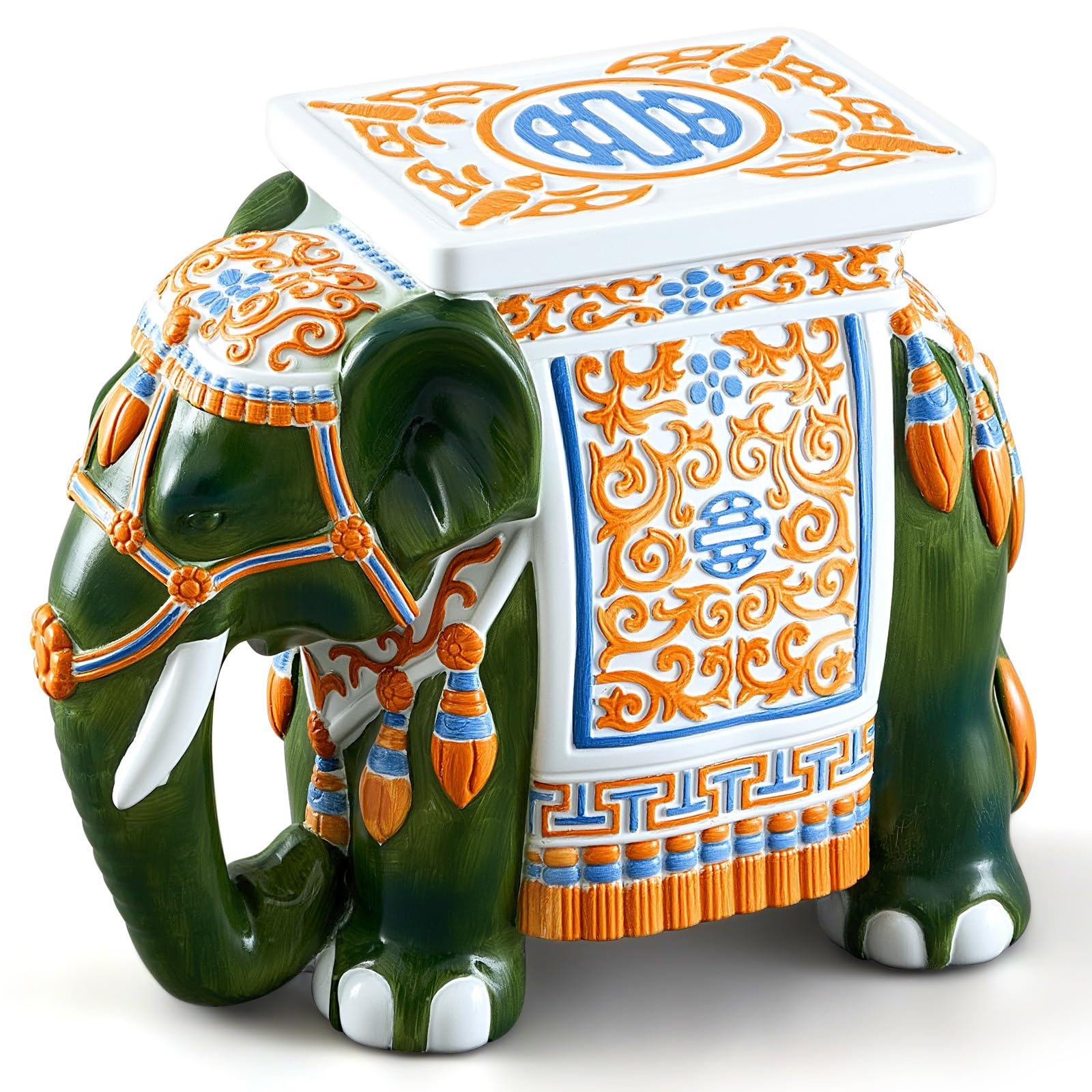 Leinuosen Elephant Garden Stool 16.5 Inch - Resin Elephant Side Table & Plant Stand, Indoor Outdoor Decorative Accent Table for Patio Balcony Living Room, Bohemian Home Decor Gift(Primary Color)