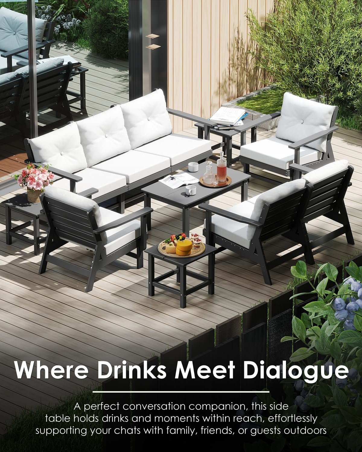GREENVINES Adirondack-Outdoor-Side-Table | 18 x 18 Inches | HDPE Plastic | All Weather | Outside Couch Tables for Conversation Set | Gray | for Patio Porch Deck Lawn