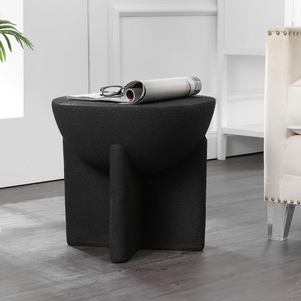 JONATHAN Y Brady Indoor/Outdoor Accent Table & Garden Stool, Minimalist Geometric Weather Resistant Sculptural Side Table for Patio, 17.75" x 16.25", Black Frosted TBL1109A