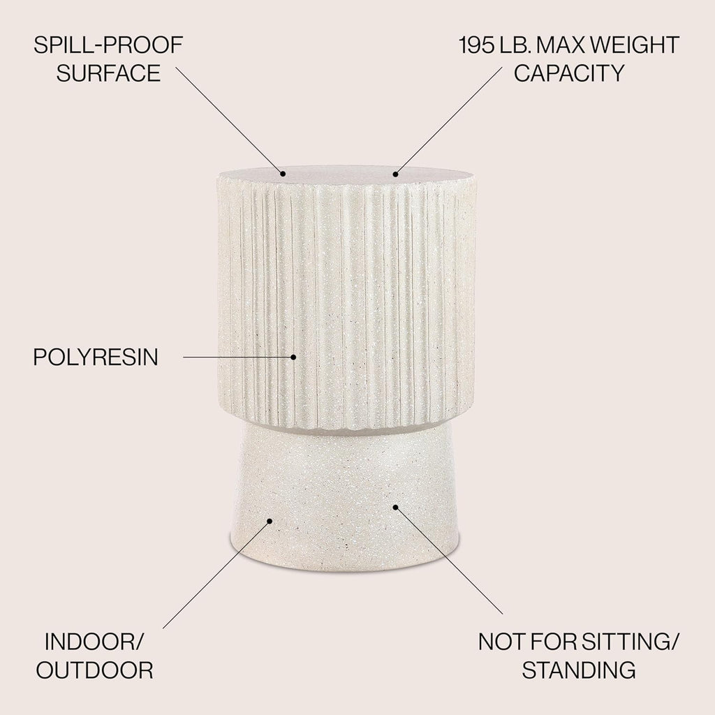 JONATHAN Y Louisa 19" Fluted Outdoor Accent Table, All-Weather Cream Terrazzo Pedestal Garden Stool, Small Round Side Table for Patio, Porch, and Living Room TBL1102B