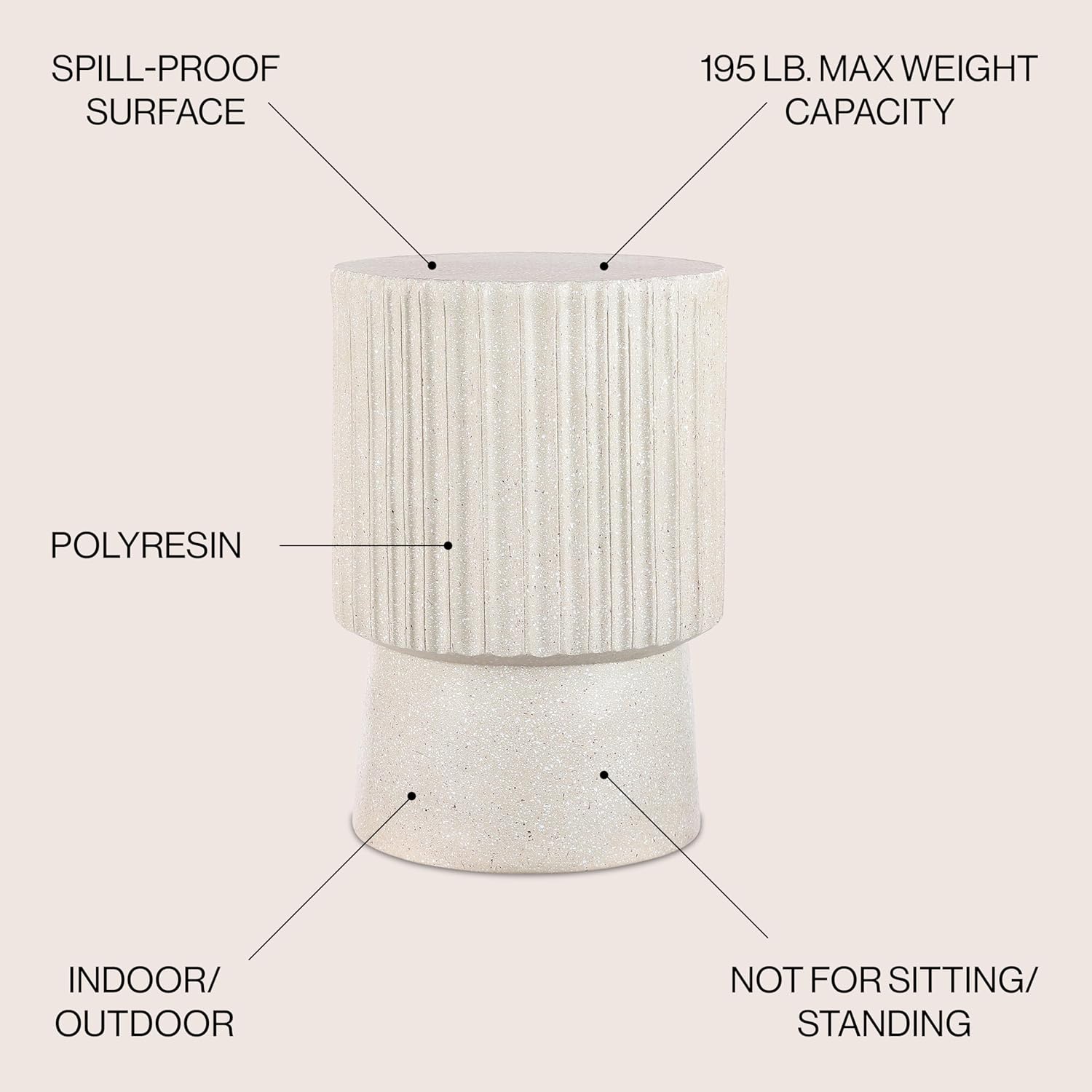 JONATHAN Y Louisa 19" Fluted Outdoor Accent Table, All-Weather Cream Terrazzo Pedestal Garden Stool, Small Round Side Table for Patio, Porch, and Living Room TBL1102B