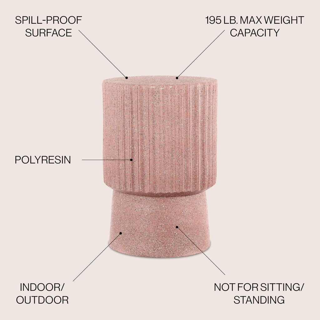JONATHAN Y Louisa 19" Fluted Outdoor Accent Table, All-Weather Pink Terrazzo Pedestal Garden Stool, Small Round Side Table for Patio, Porch, and Living Room TBL1102C