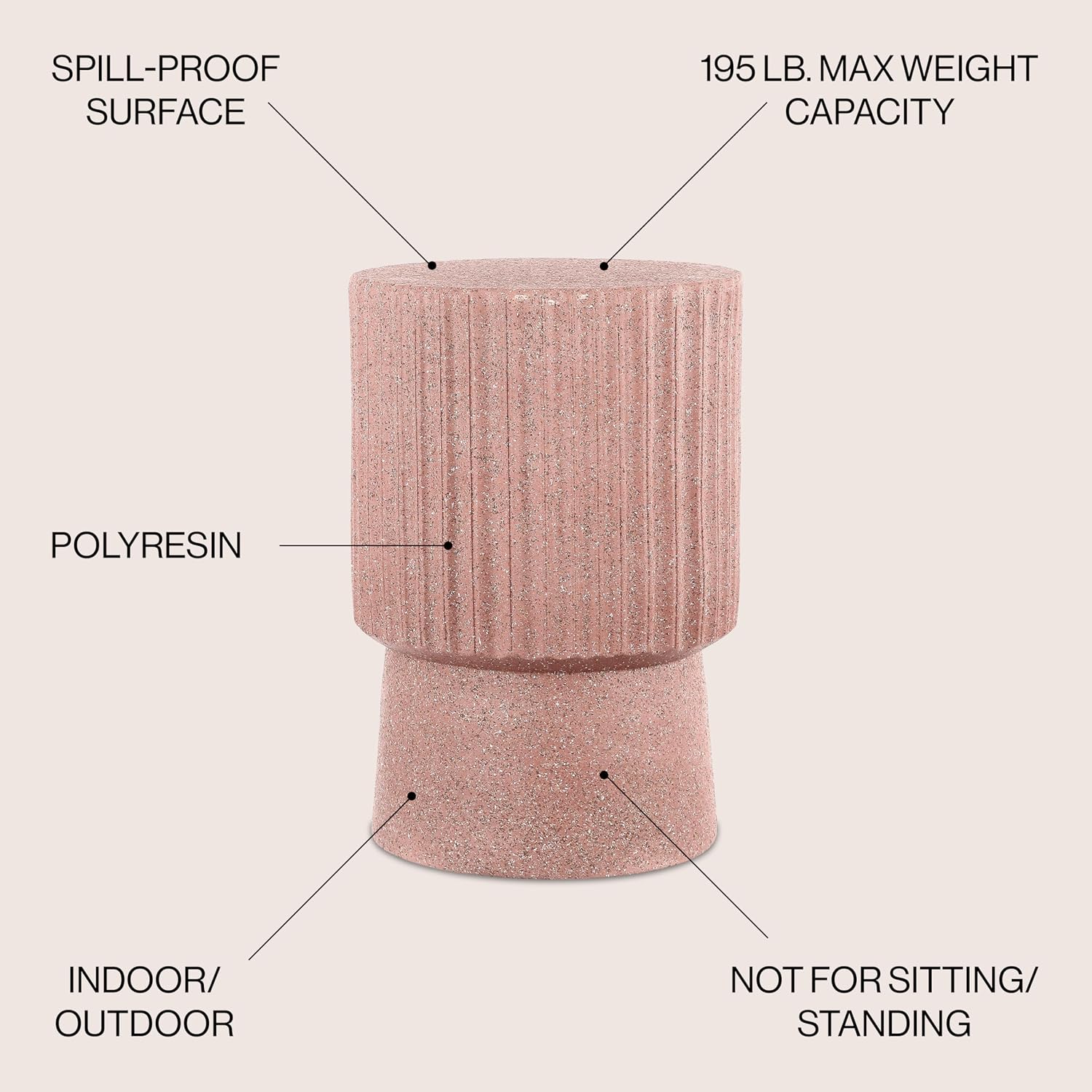 JONATHAN Y Louisa 19" Fluted Outdoor Accent Table, All-Weather Pink Terrazzo Pedestal Garden Stool, Small Round Side Table for Patio, Porch, and Living Room TBL1102C
