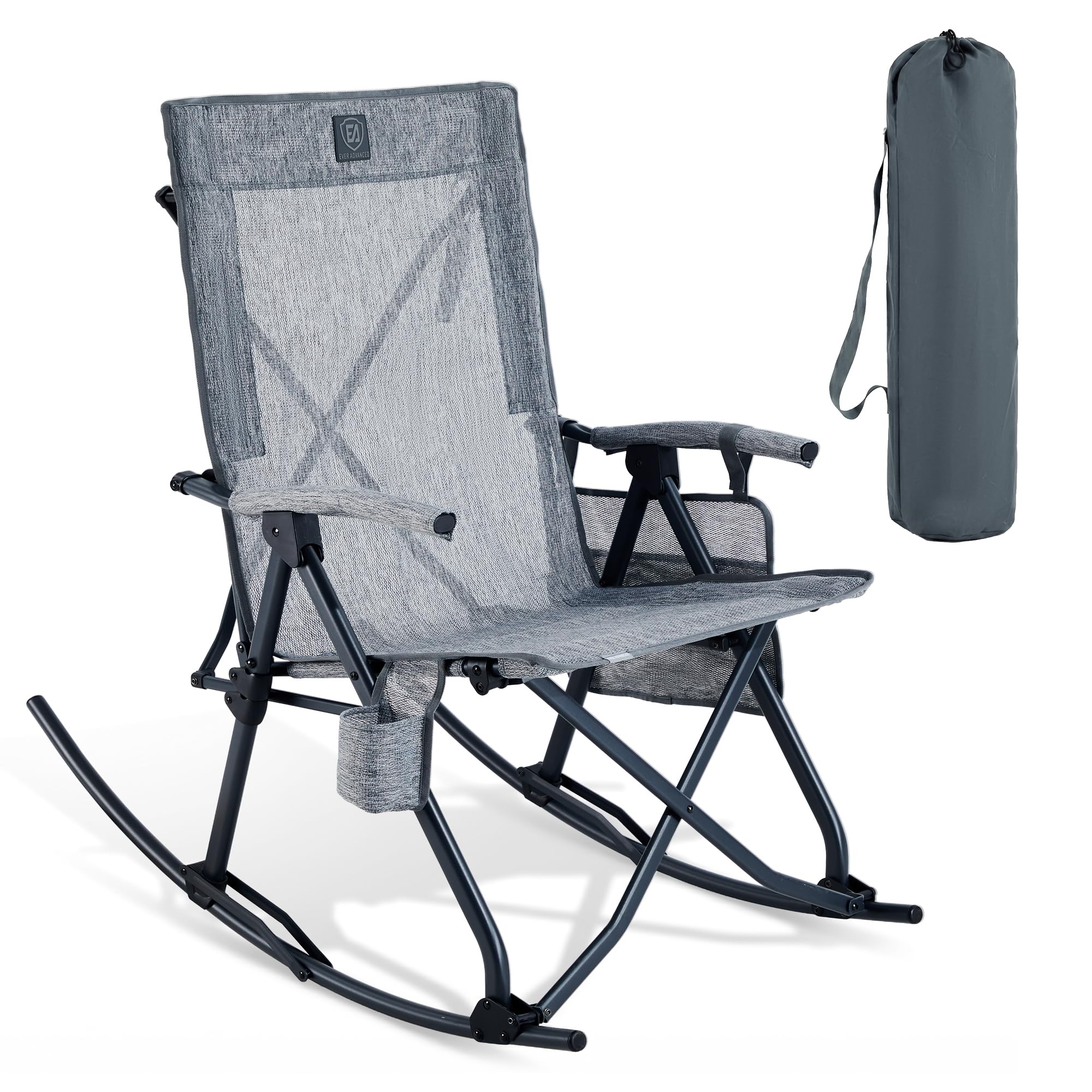 Green Oversized Folding Padded Rocking Camping Chair, 400lbs Heavy Duty Outdoor Patio Rocker