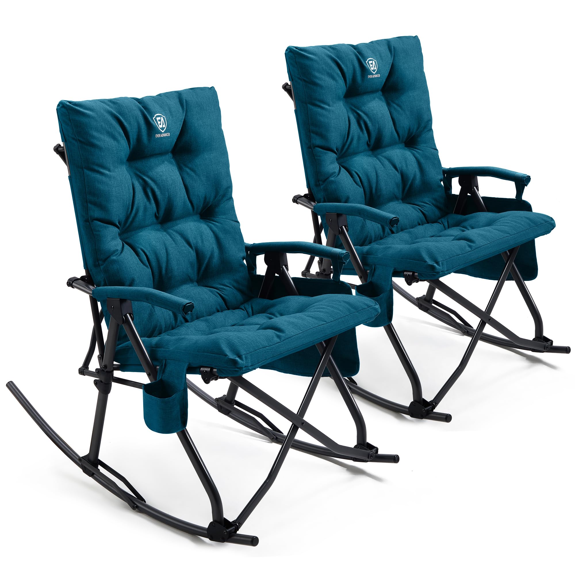 Green Oversized Folding Padded Rocking Camping Chair, 400lbs Heavy Duty Outdoor Patio Rocker