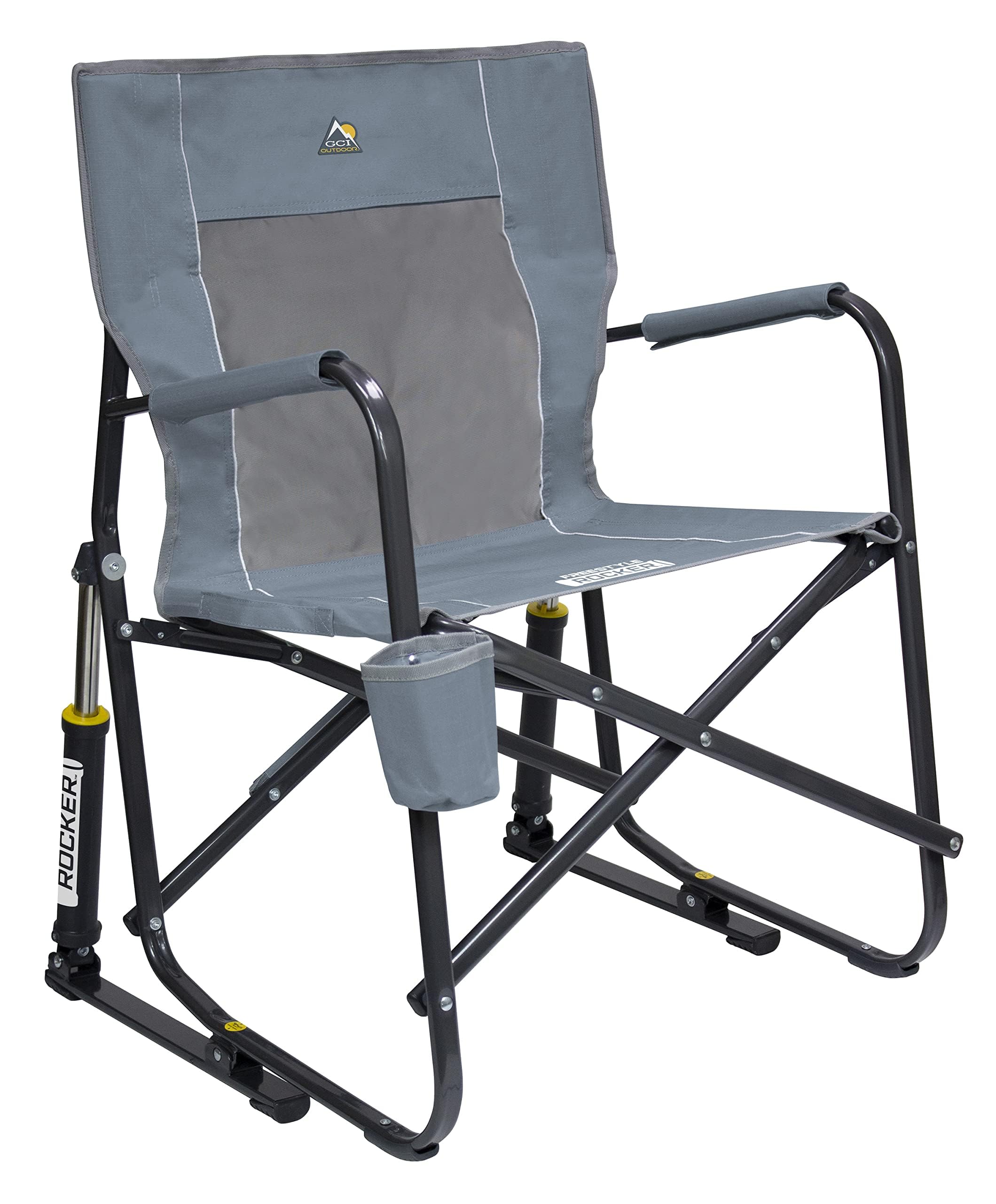 GCI OUTDOOR Freestyle Rocker XL with Side Table Camping Chair | Portable Folding Rocking Chair with Solid, Durable Armrests, Drink Holder & Comfortable Backrest — Red