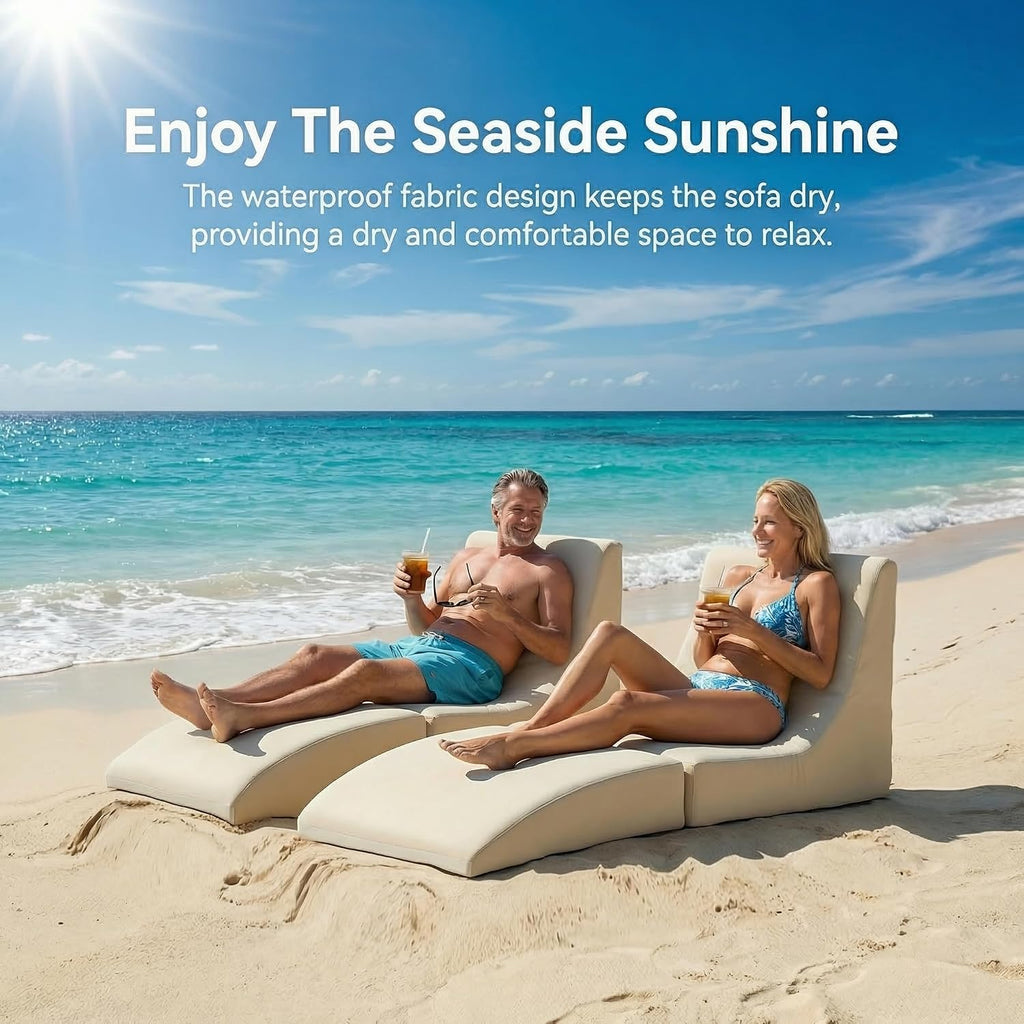 ZealWe Bean Bag Chair Set of 2 Outdoor Patio Lounge Chair with Back Support, Chaise Lounge Chair Waterproof Beach Bean Bag Couch for Adults, Memory Foam Filled for Poolside Balcony, Beige | water proof
