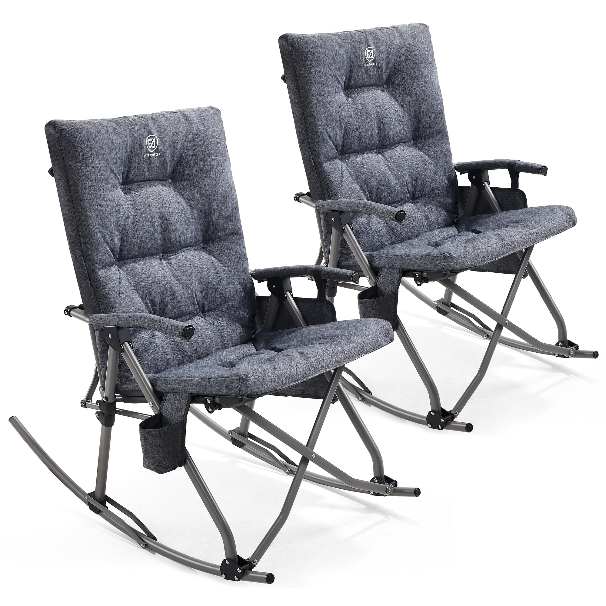 Green Oversized Folding Padded Rocking Camping Chair, 400lbs Heavy Duty Outdoor Patio Rocker