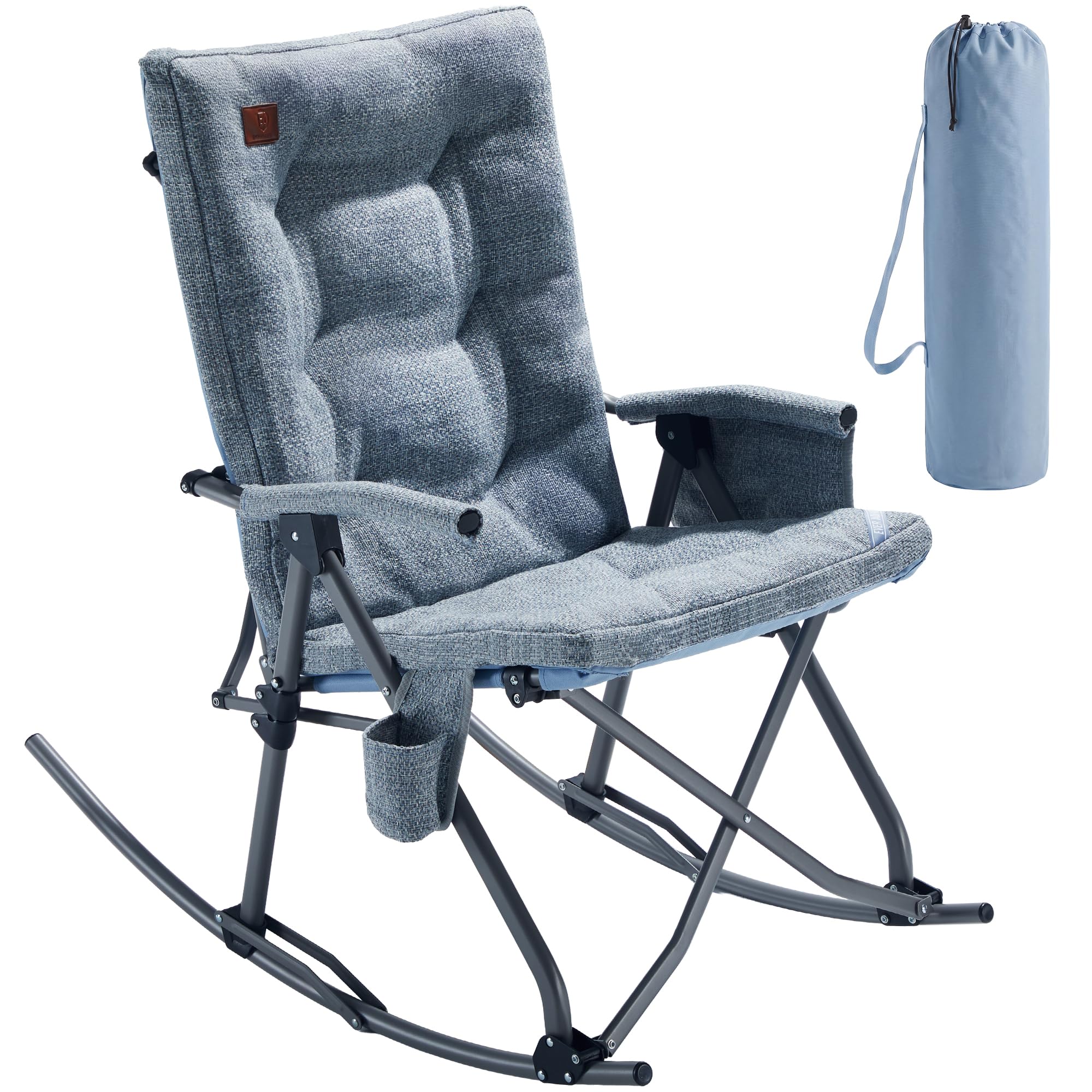 Green Oversized Folding Padded Rocking Camping Chair, 400lbs Heavy Duty Outdoor Patio Rocker