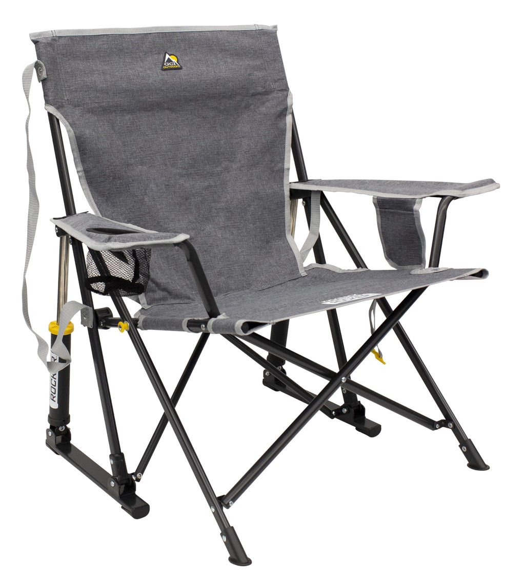 GCI Outdoor Kickback Rocker Camping Chair | Portable Folding Rocking Chair with Durable Armrests, Drink Holder & Relaxed Lowered Seat for Comfort — Red
