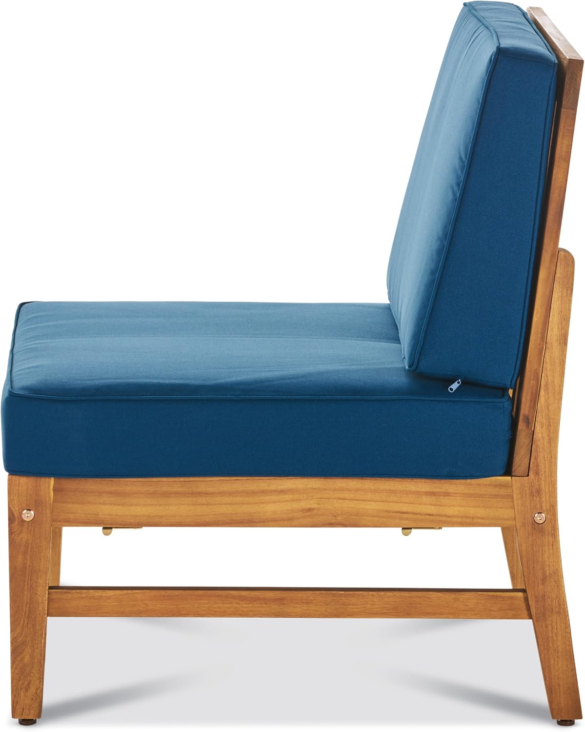 Christopher Knight Home Perla Outdoor Acacia Wood Sofa Set with Water Resistant Cushions, 7-Pcs Set, Teak Finish / Blue