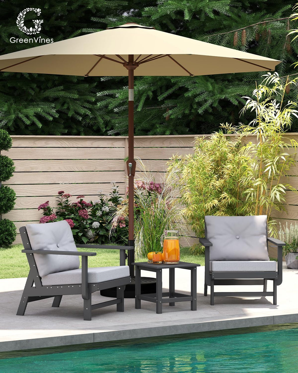 GREENVINES Adirondack-Outdoor-Side-Table | 18 x 18 Inches | HDPE Plastic | All Weather | Outside Couch Tables for Conversation Set | Gray | for Patio Porch Deck Lawn