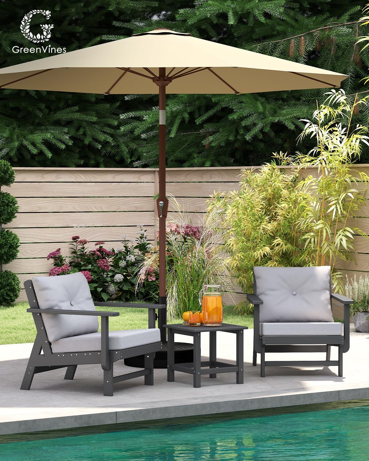 GREENVINES Adirondack-Outdoor-Side-Table | 18 x 18 Inches | HDPE Plastic | All Weather | Outside Couch Tables for Conversation Set | Gray | for Patio Porch Deck Lawn