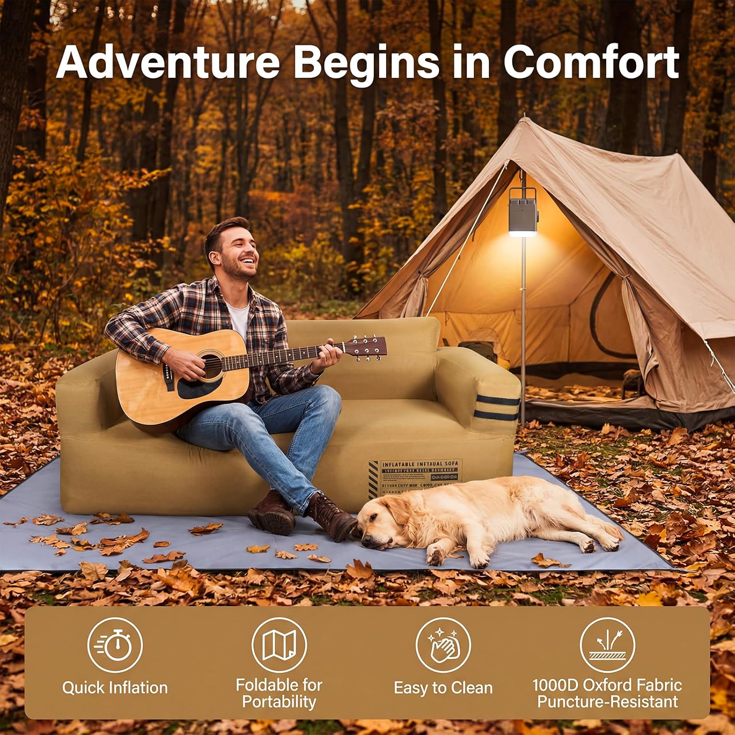 Portable Inflatable Couch with Built-in Pump,1000D Oxford Blow Up Sofa with Floor Mat for Camping,Beach,Party & Indoor | Puncture-Resistant Outdoor Inflatable Loveseat-Machine Washable,Quick Inflation