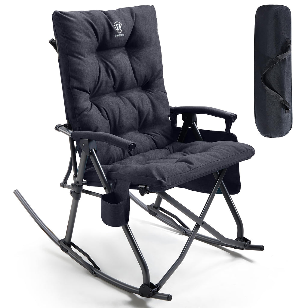 Green Oversized Folding Padded Rocking Camping Chair, 400lbs Heavy Duty Outdoor Patio Rocker