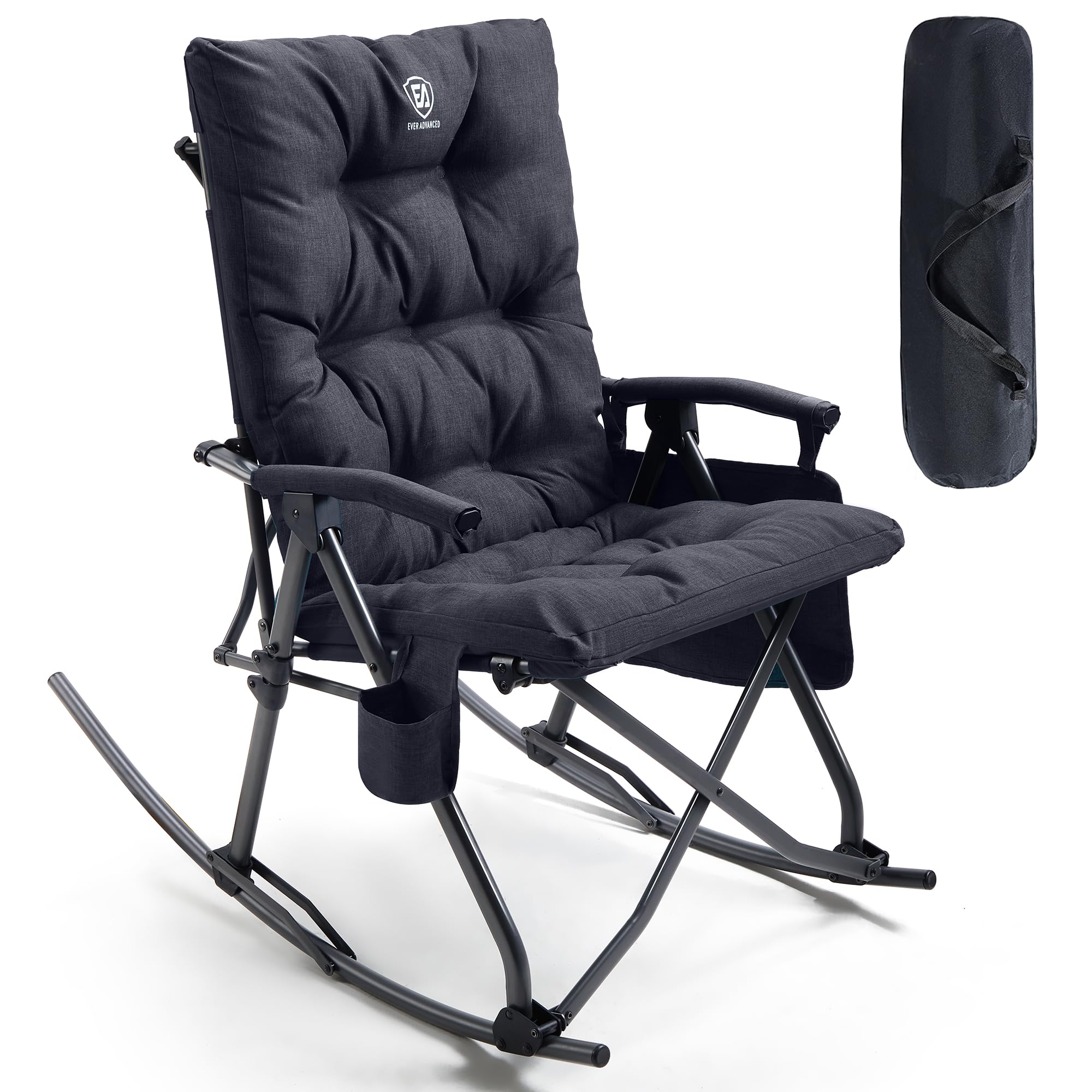 Green Oversized Folding Padded Rocking Camping Chair, 400lbs Heavy Duty Outdoor Patio Rocker