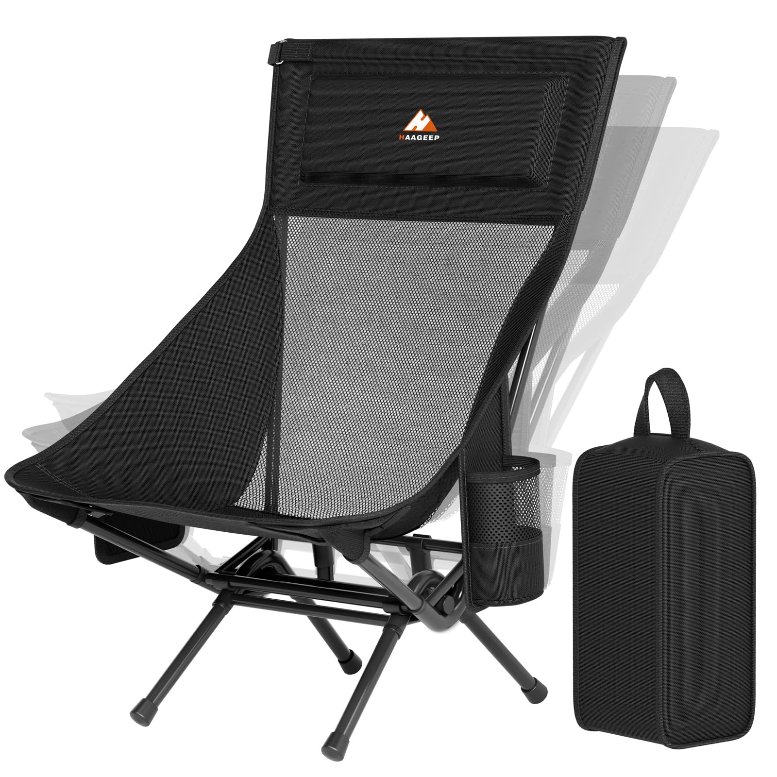 Armless Rocking Camping Chair for Adults, Portable Folding Outdoor Rocker with Spring-Action Technology, Heavy Duty Mesh Camp Chair for Fishing, Tailgating & Picnic, Supports up to 500 lbs, Black