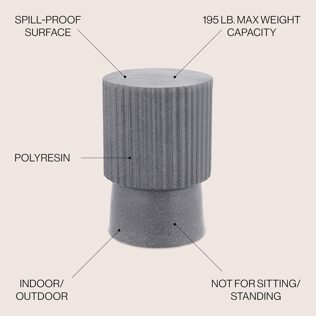 JONATHAN Y Louisa 19" Fluted Outdoor Accent Table, All-Weather Gray Terrazzo Pedestal Garden Stool, Small Round Side Table for Patio, Porch, and Living Room TBL1102A