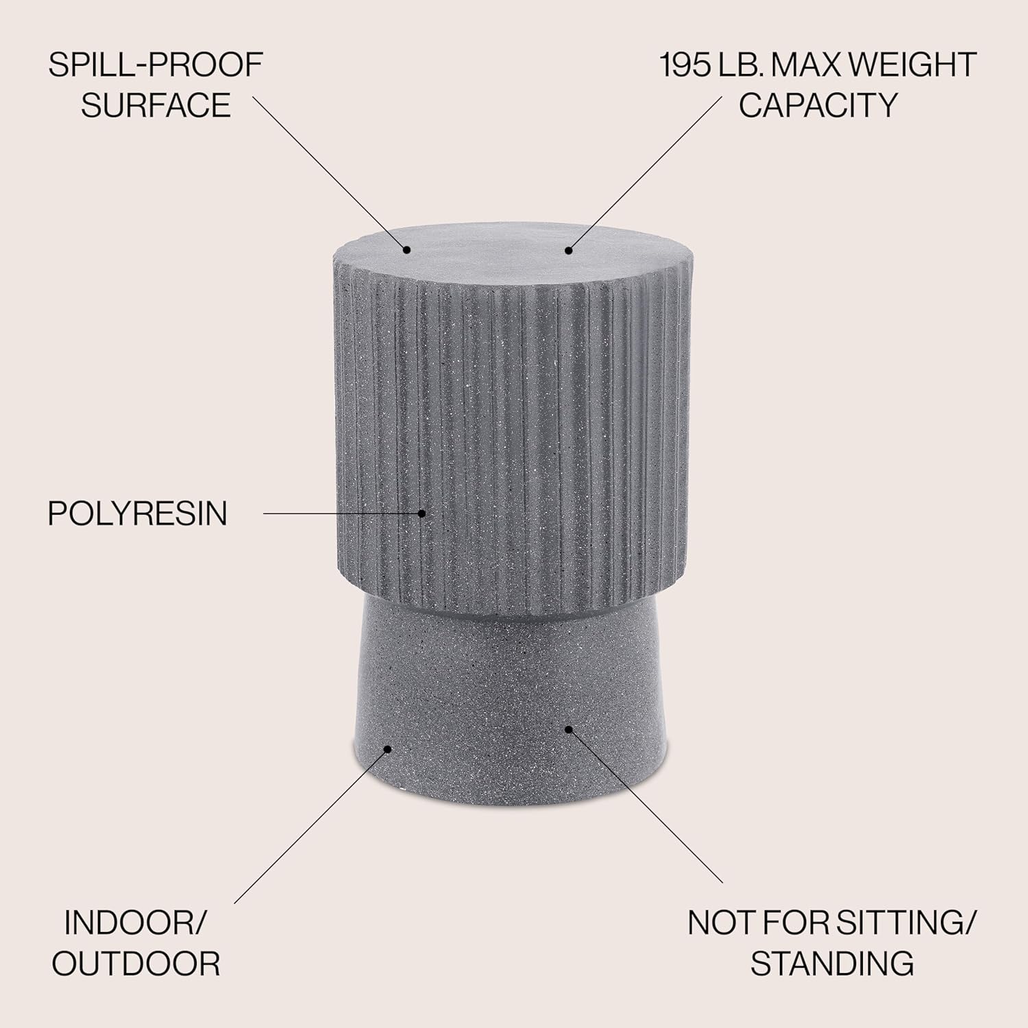 JONATHAN Y Louisa 19" Fluted Outdoor Accent Table, All-Weather Gray Terrazzo Pedestal Garden Stool, Small Round Side Table for Patio, Porch, and Living Room TBL1102A