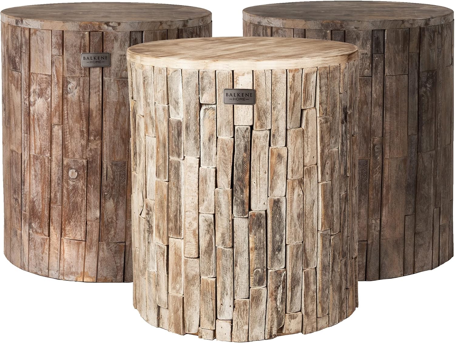 Patio Sense 62420 Elyse Round Rustic Garden Stool Wood Outdoor Seating & End Table Portable Adaptable Outdoor Furniture Ideal For Entertaining, Gardening & Decor - Seasoned Patina Finish May Vary