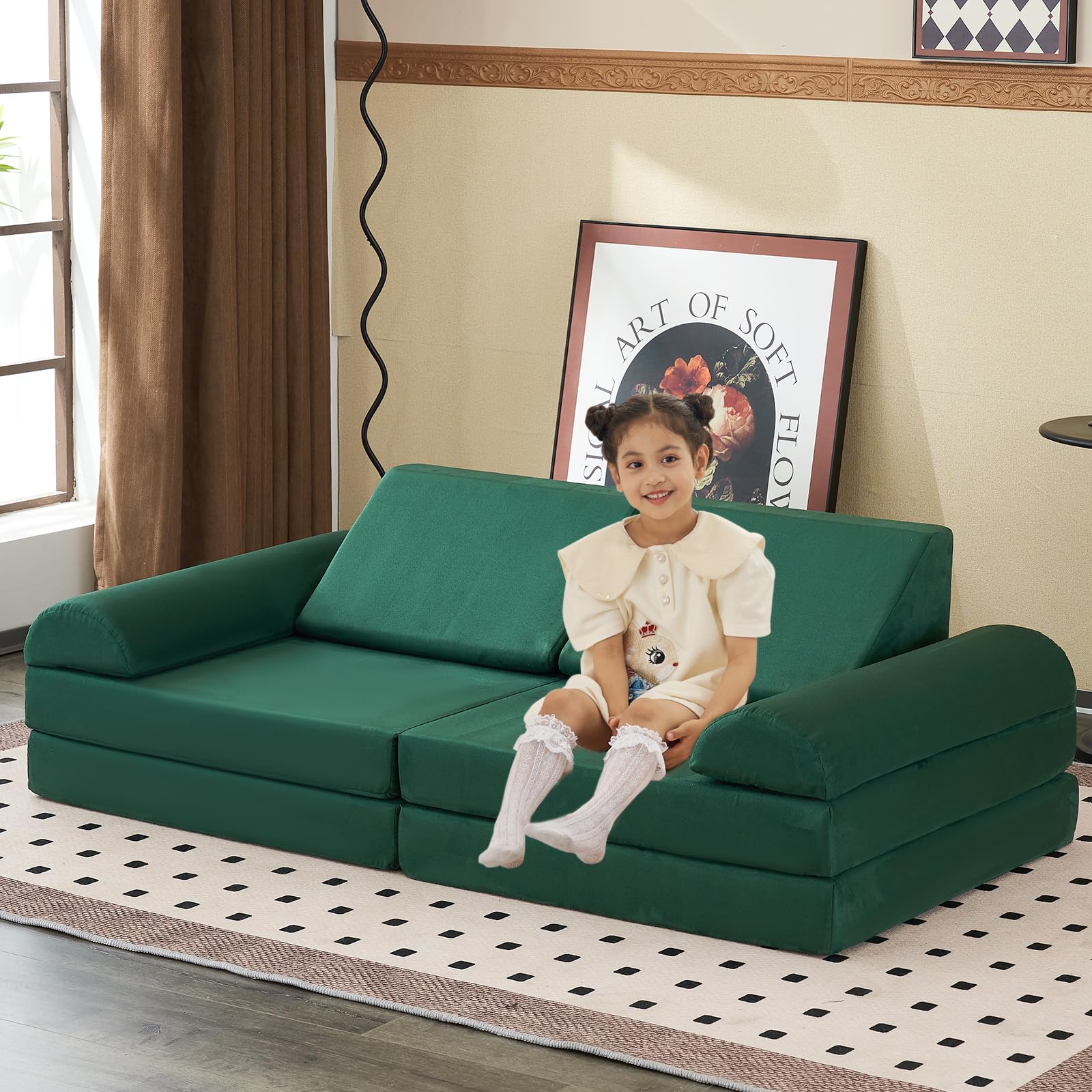 jela Kids Couch, Waterproof Kids Modular Sofa for Outdoor & Indoor, UV Resistant Child Sectional Sofa, Foam Play Couch Playhouse Play Set for Children Adults(Sand Beige)