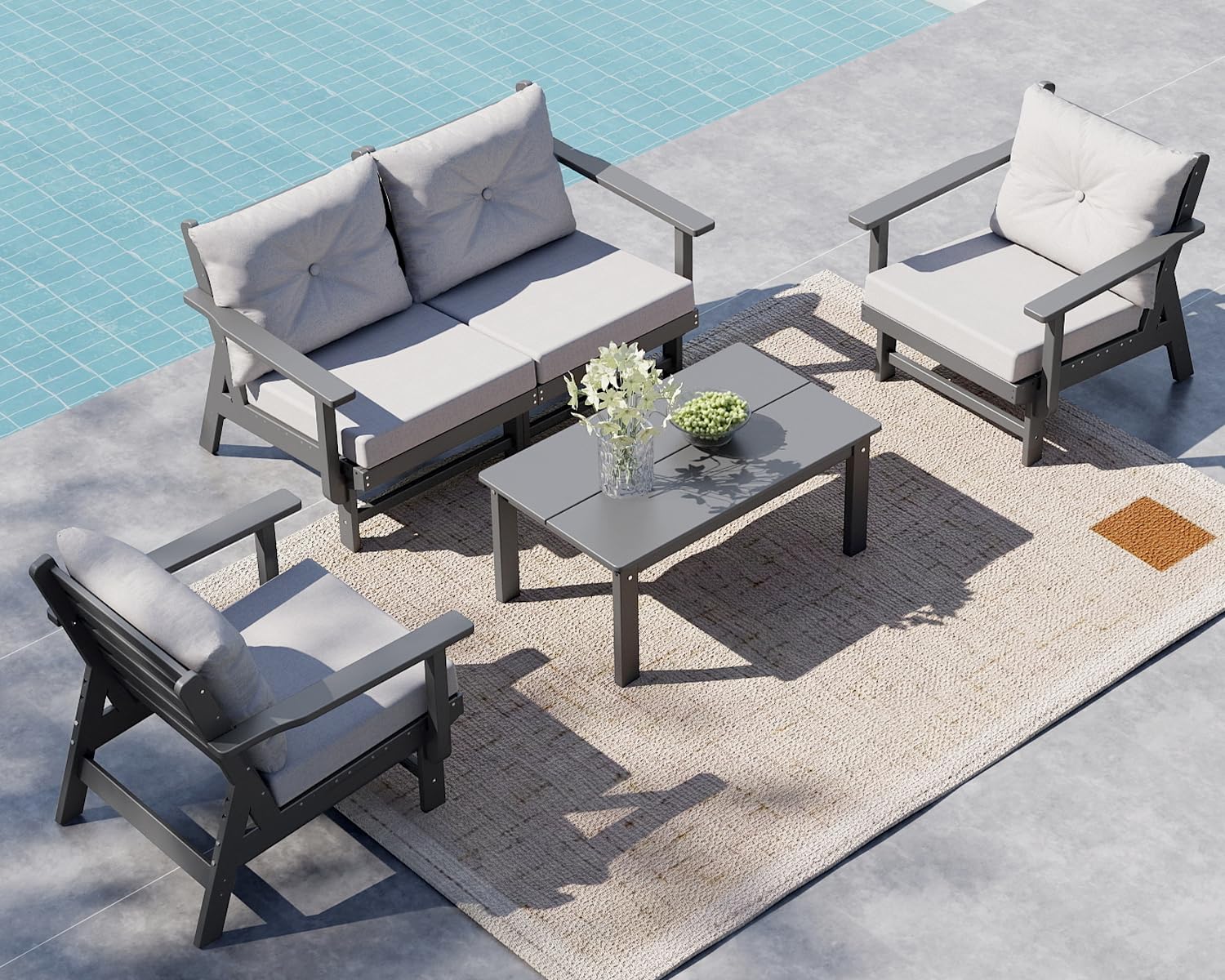 GREENVINES Adirondack-Outdoor-Side-Table | 18 x 18 Inches | HDPE Plastic | All Weather | Outside Couch Tables for Conversation Set | Gray | for Patio Porch Deck Lawn