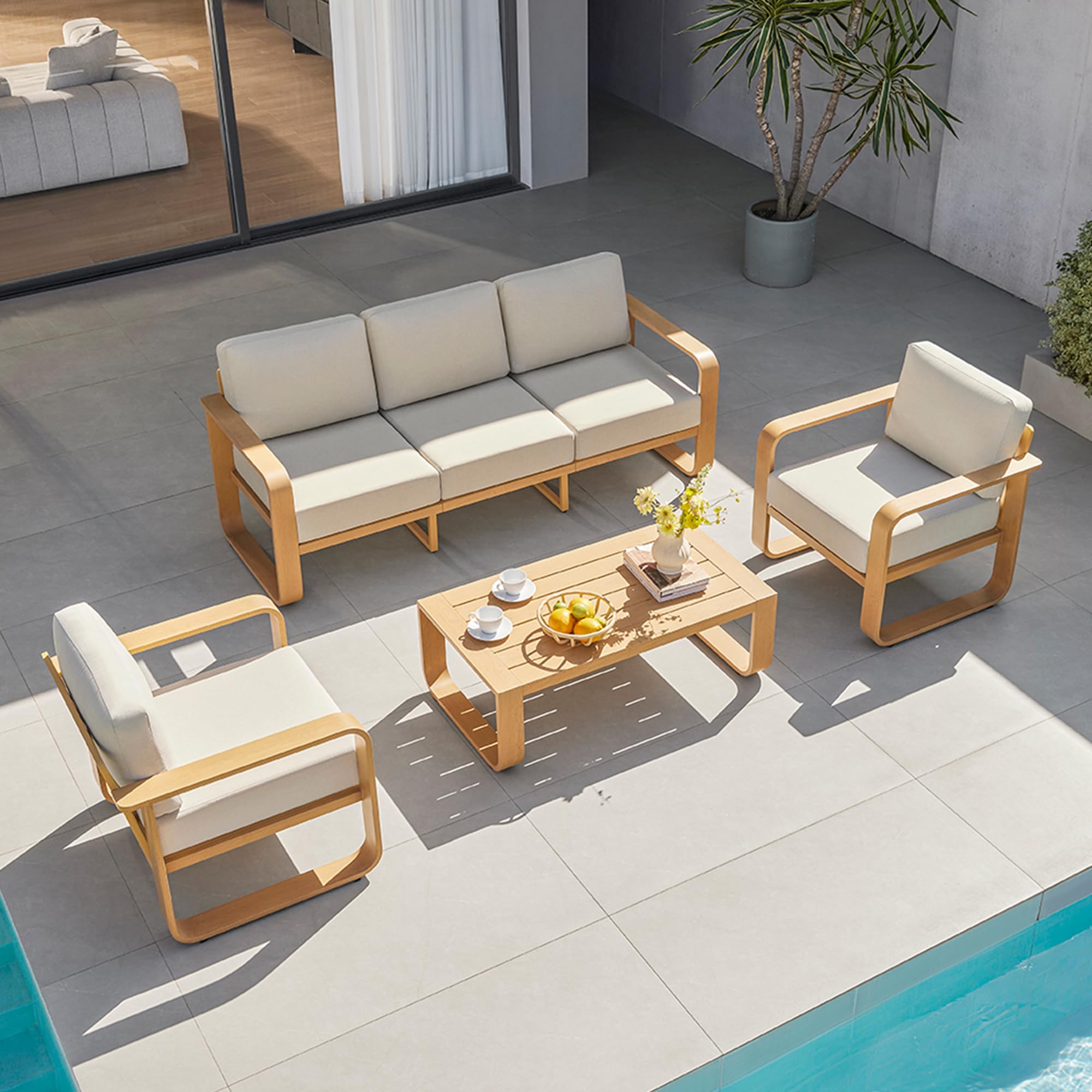 CHITA Aluminum Outdoor 3-Seater Sofa, Patio Furniture with 6.3in Thick High-Resilient Cushions & 100% Aluminum Frame, Modern Outdoor Patio Furniture for Poolside, Deck, Balcony