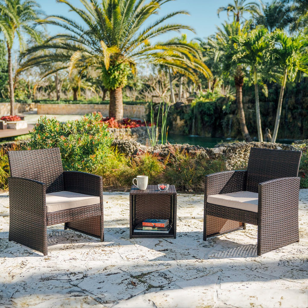 Nestl Wicker Patio Furniture Set - 3 Piece Bistro Table and Chairs Set of 2, Front Porch Furniture Set, Patio Chairs Set of 2, Outdoor Patio Set, Patio Conversation Sets (Grey/Navy)
