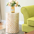 Chi An Home Pistachio Green 19.3" Checkered Capiz Shell Drum Side Table, Indoor Outdoor Round Accent Stool for Bedroom Living Room