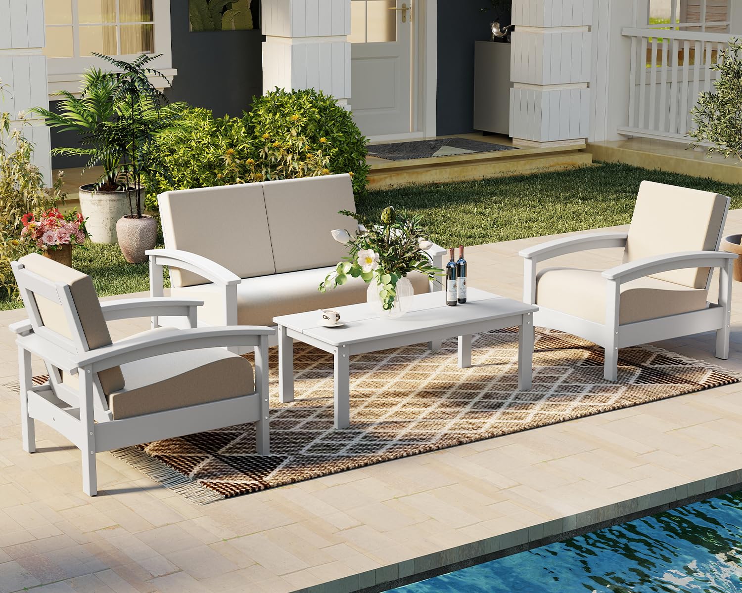 GREENVINES Adirondack-Outdoor-Side-Table | 18 x 18 Inches | HDPE Plastic | All Weather | Outside Couch Tables for Conversation Set | Gray | for Patio Porch Deck Lawn