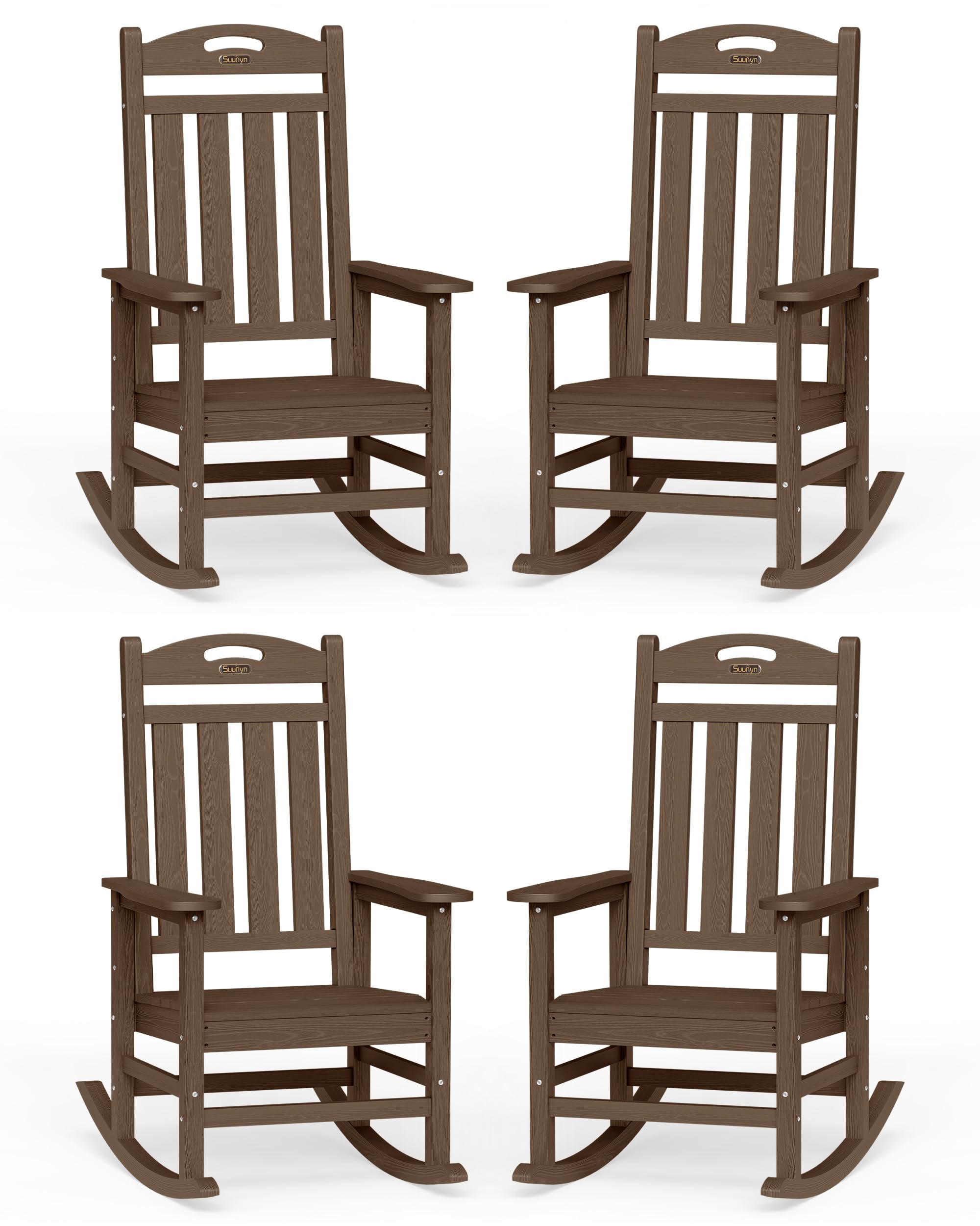 Oversized Outdoor Rocking Chair, HDPE All Weather Resistant Patio Rocking Chair, High Back Porch Rocking Chair, 380lbs Weight Capacity, Dark Grey