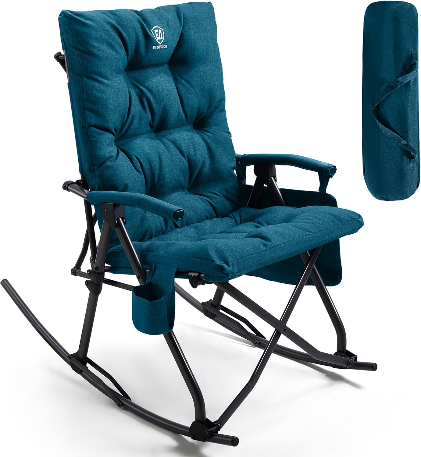 Green Oversized Folding Padded Rocking Camping Chair, 400lbs Heavy Duty Outdoor Patio Rocker