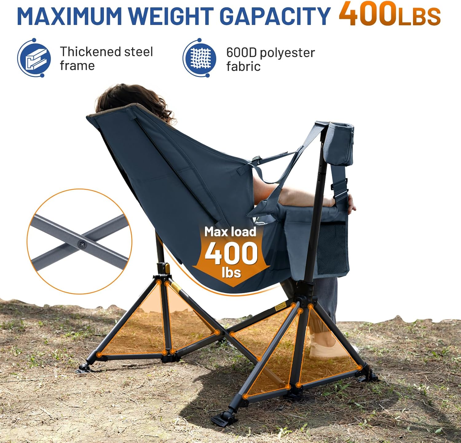 TIMBER RIDGE Hammock Camping Chair, Oversized Swinging Hammock Chair with Adjustable Back and Seat for Outdoor Lawn, Sports, Supports 400lbs, Blue
