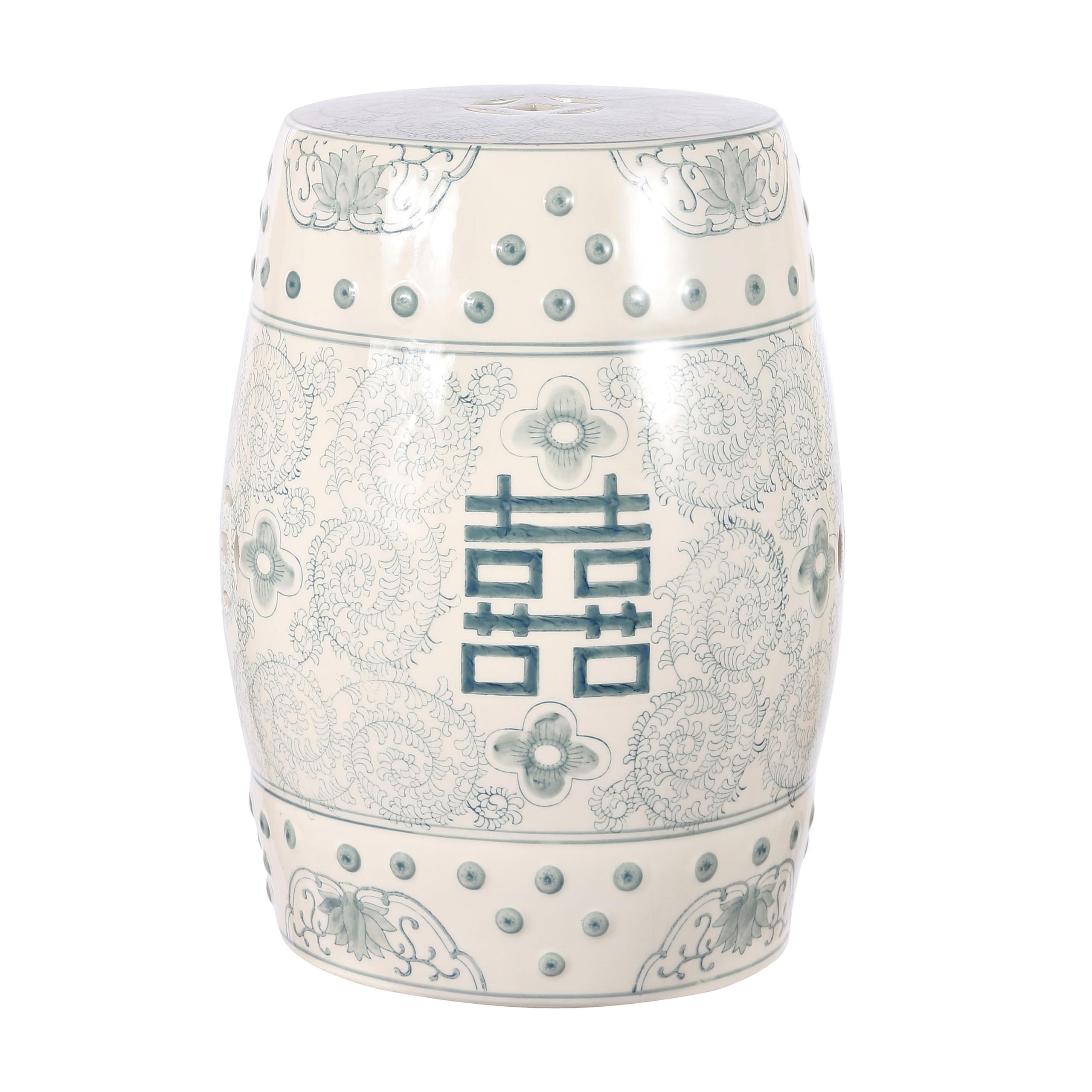 JONATHAN Y Double Happiness 18" Ceramic Garden Stool, Traditional Chinoiserie Orange and White Indoor/Outdoor Patio Drum Accent Side Table and Plant Stand TBL1013D