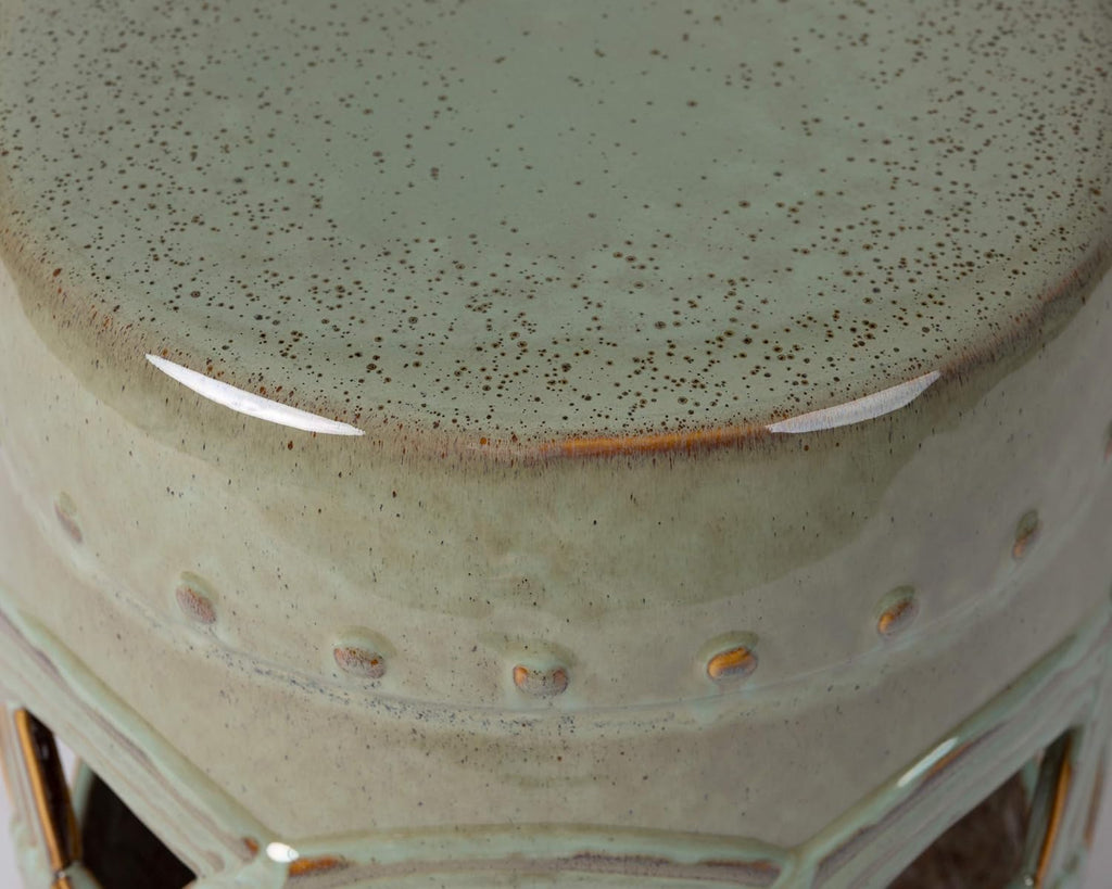 Balkene Home 63614 Large Medallion Ceramic Indoor Outdoor Garden Stool Table Perfect As Plant Pedestals, Flexible Seating Constructed of Fired Porcelain Ceramic - Olive Jade Green
