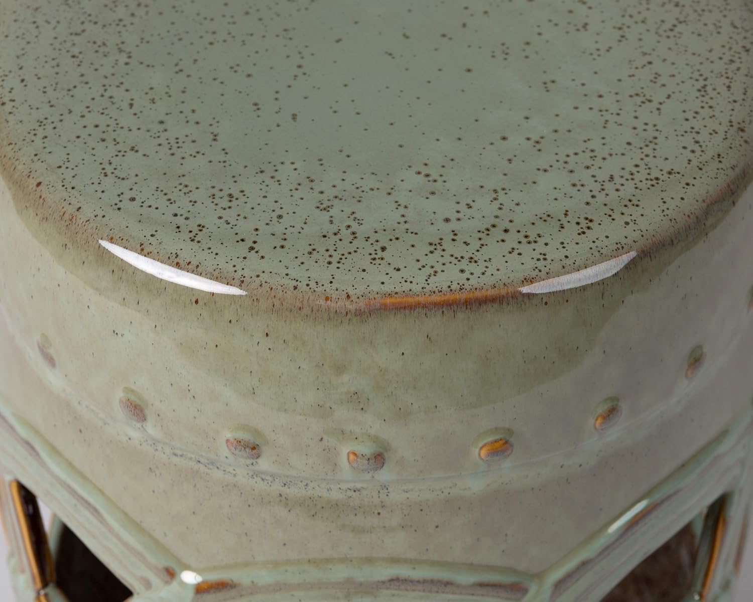 Balkene Home 63614 Large Medallion Ceramic Indoor Outdoor Garden Stool Table Perfect As Plant Pedestals, Flexible Seating Constructed of Fired Porcelain Ceramic - Olive Jade Green