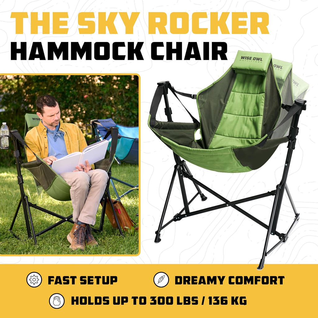 Wise Owl Outfitters Hammock Chair for Adults – Comfortable Portable Folding Rocking Camping Chair with Carry Bag – Great for Lawn, Campsite & Outdoors